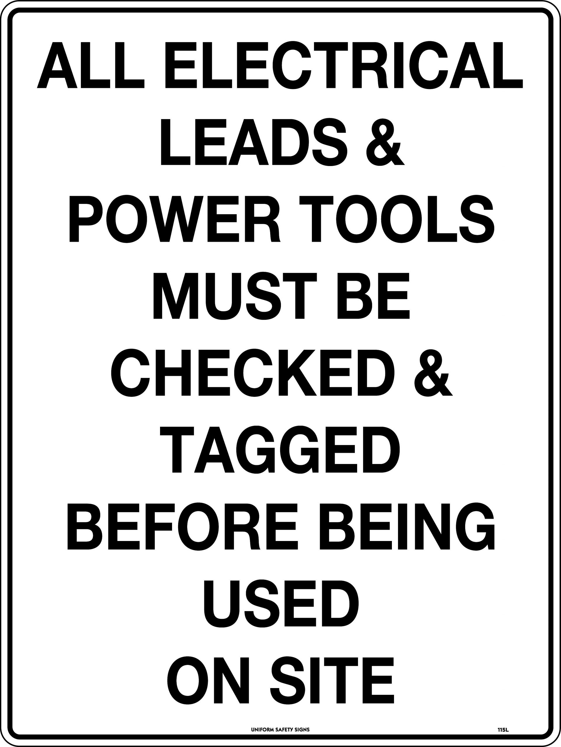 UNIFORM SAFETY 450X300MM POLY ALL ELECTRICAL LEADS AND POWER TOOLS MUS