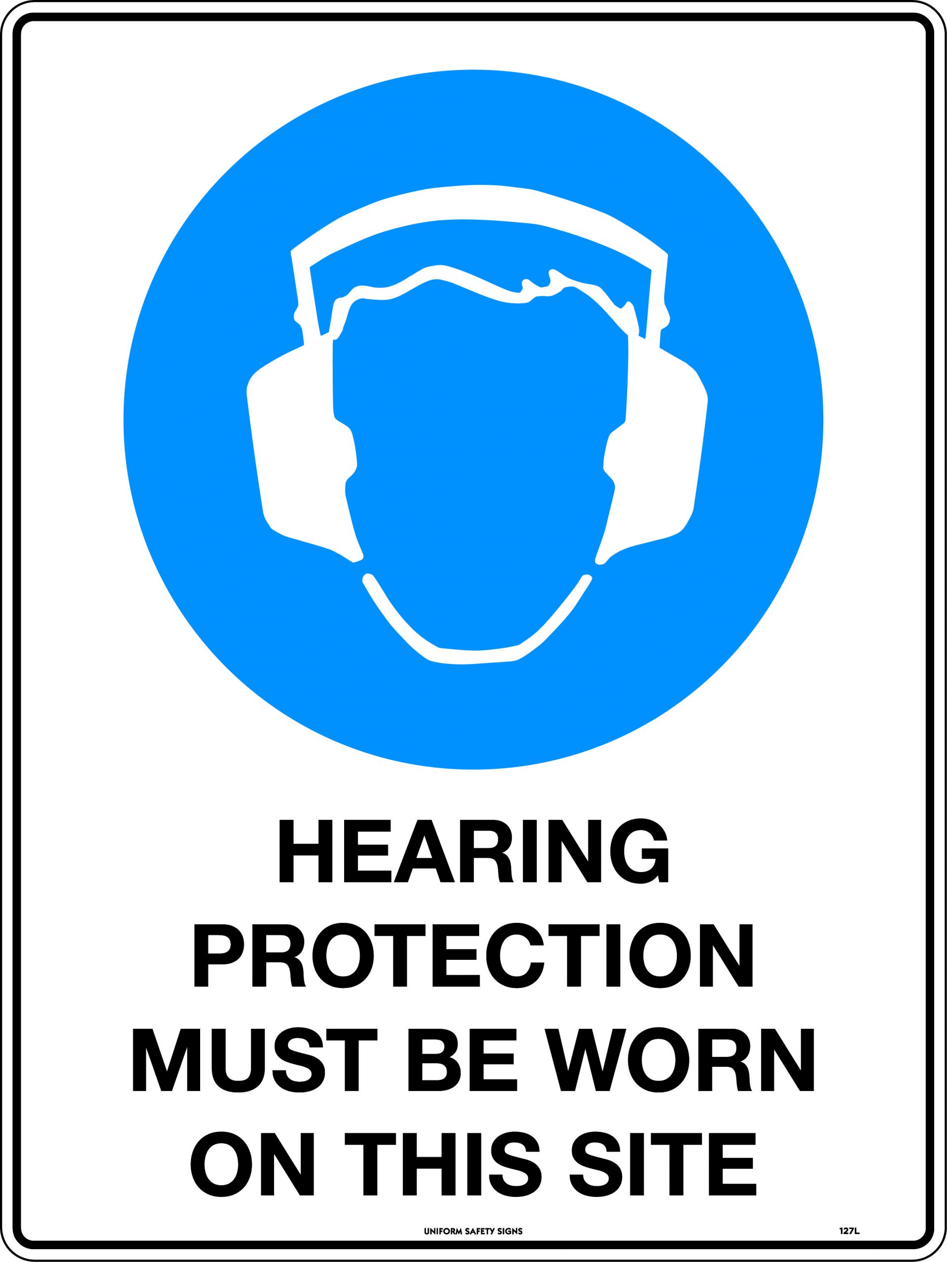 SIGN 130 X 95MM SELF ADHESIVE HEARING PROTECTION MUST BE WORN ON THIS SITE