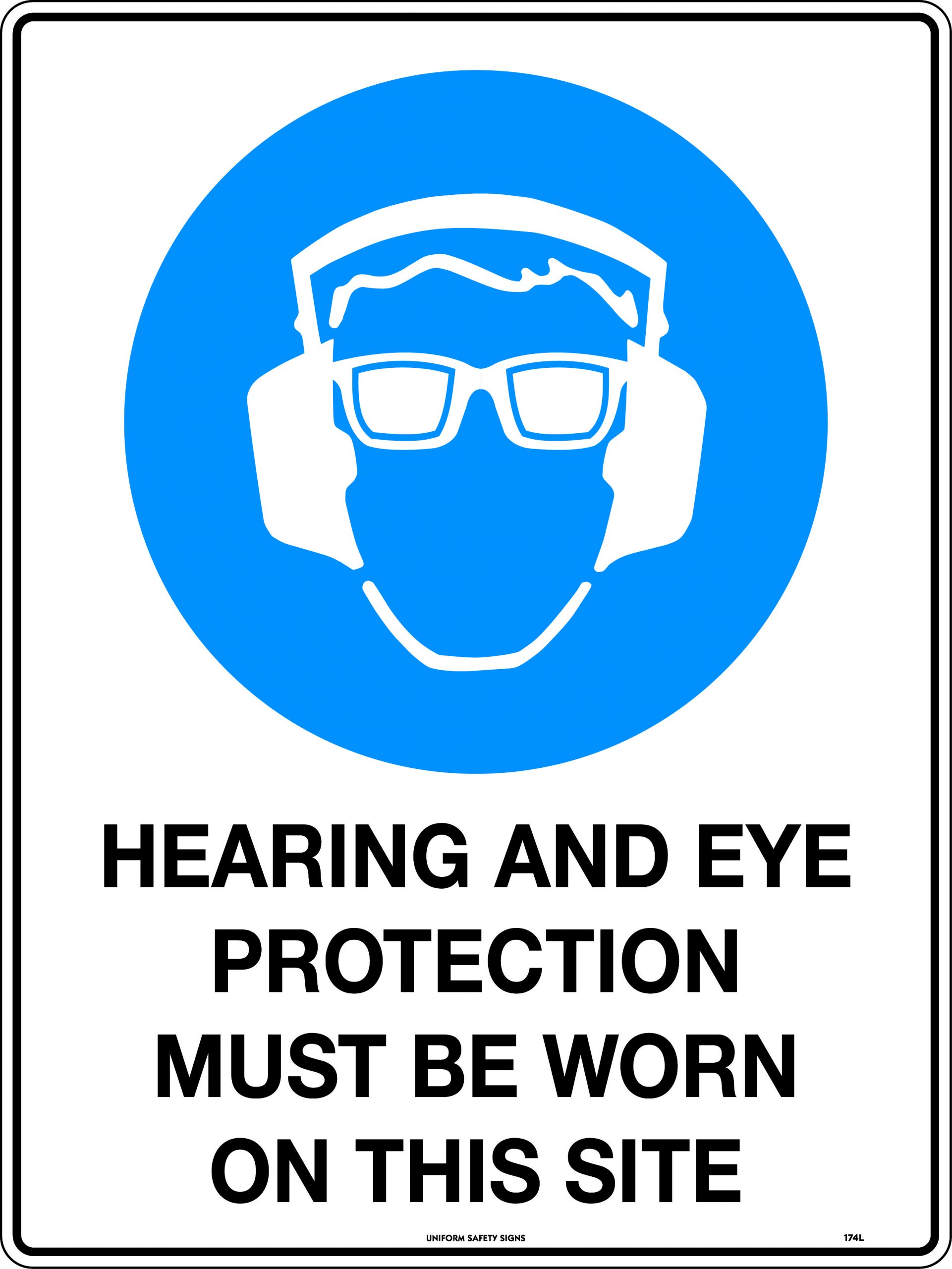 Hearing And Eye Protection Must Be Worn On This Site Mandatory Signs Uss