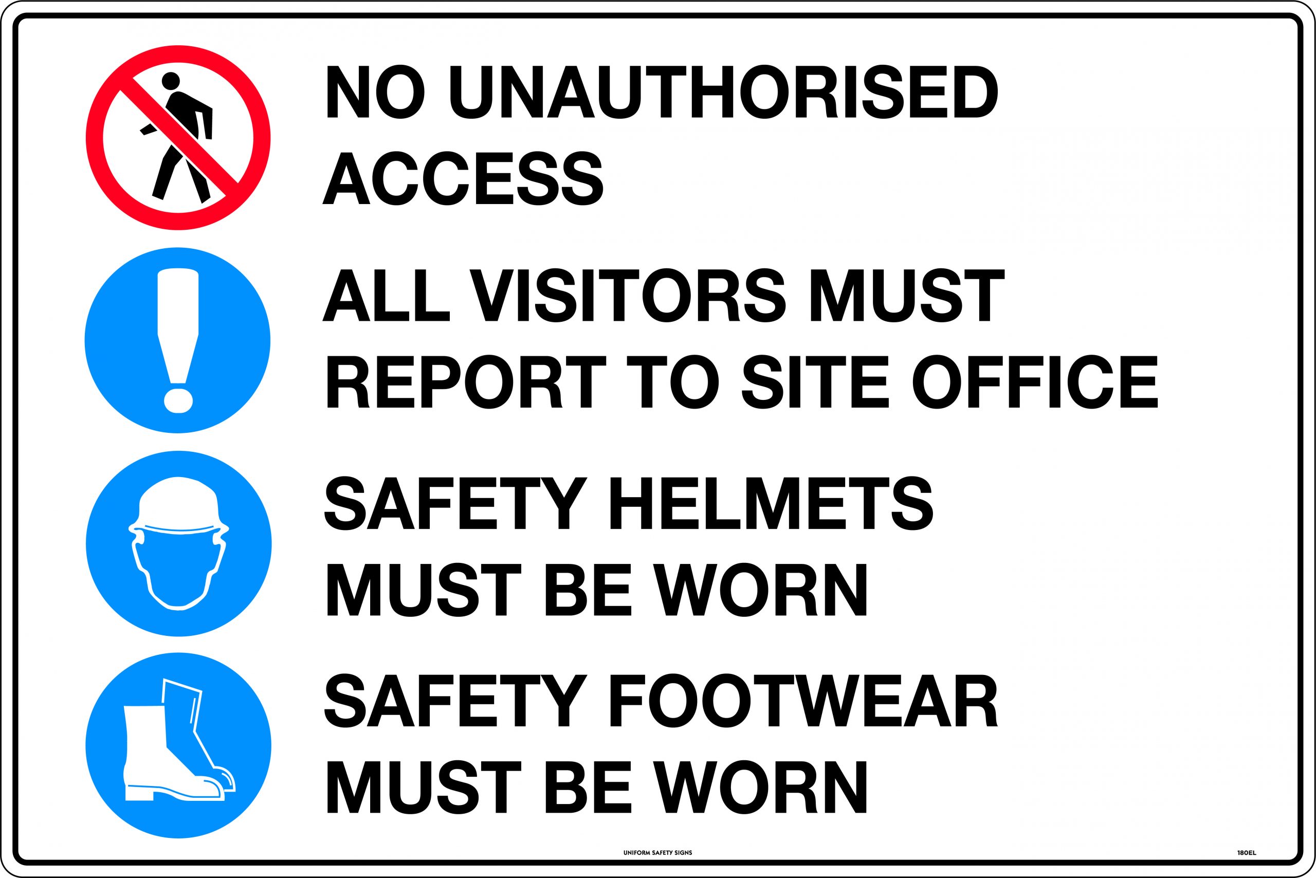 SIGN 900X600 FLUTE NO UNAUTHALL VISITORS SAFETY HELMETS SAFETY FOOTWEAR