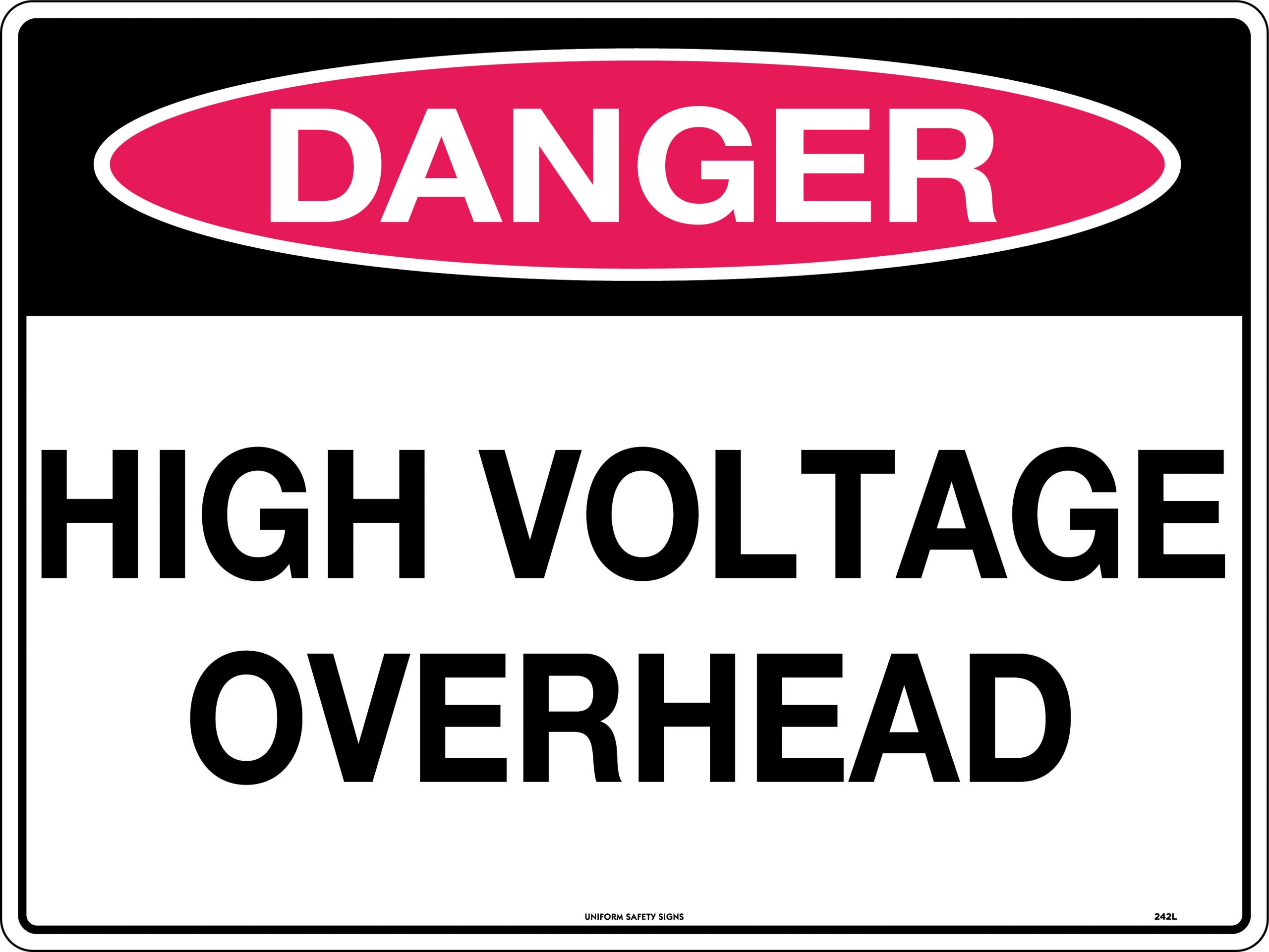 SIGN DANGER HIGH VOLTAGE OVERHEAD 300X225 METAL 71D 