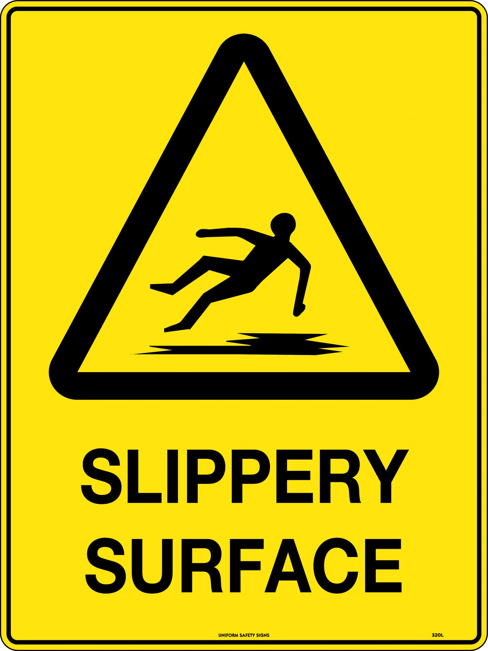 SIGN WARNING CAUTION SLIPPERY SURFACE 600X450 POLY 49W 