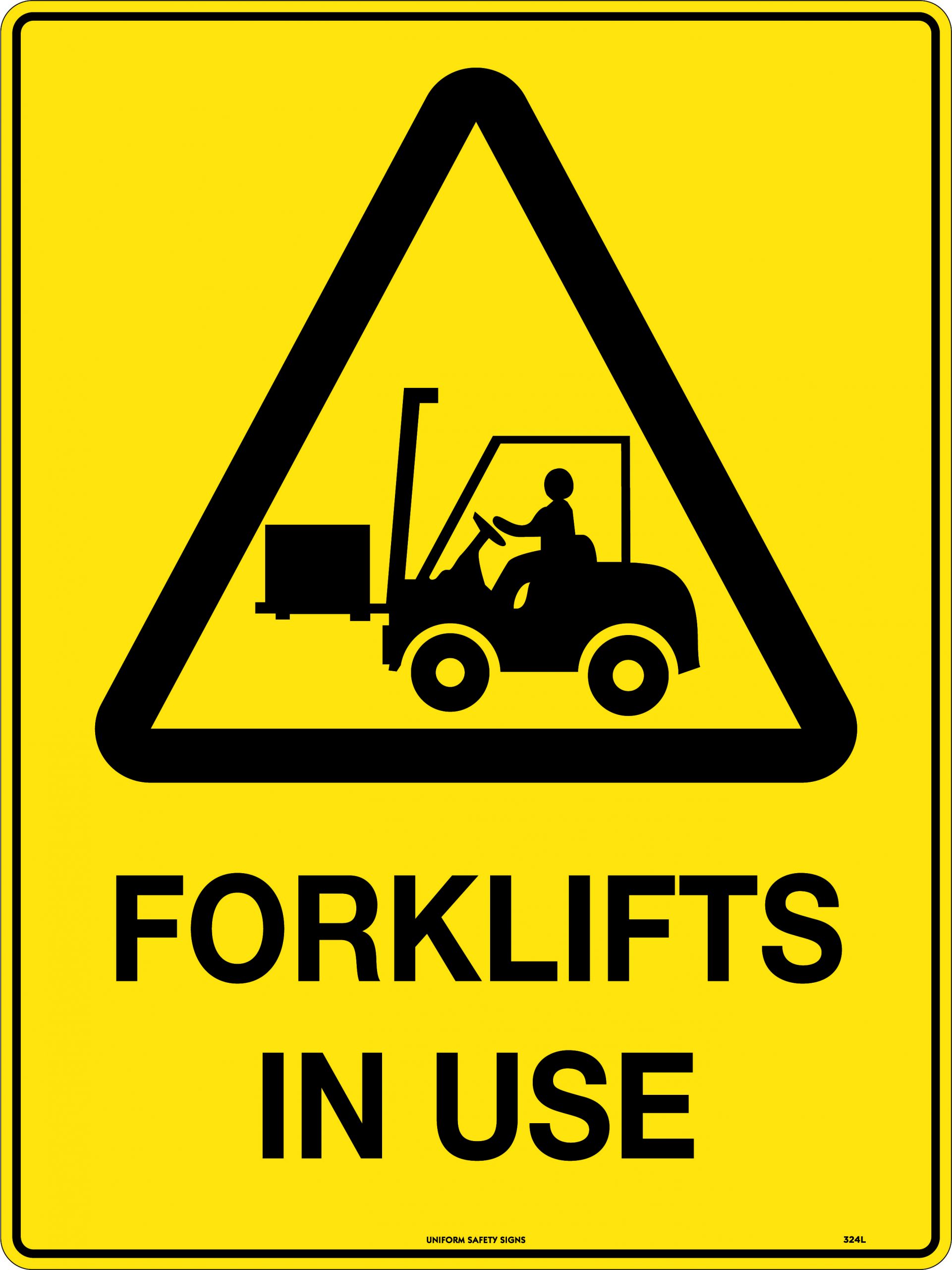 SIGN WARNING CAUTION FORKLIFTS IN USE 300X225 METAL 48W