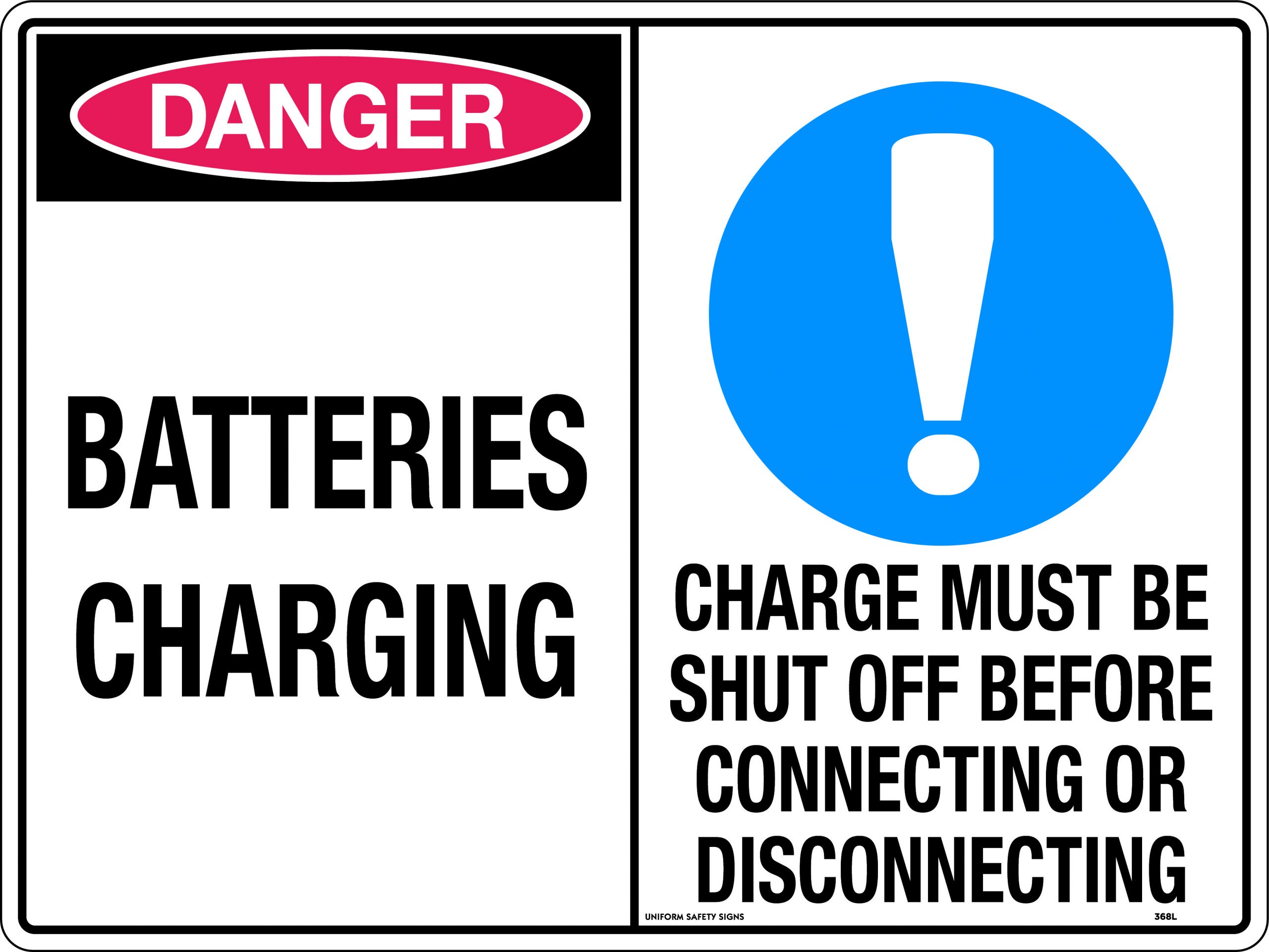 UNIFORM SAFETY 450X300MM METAL MULTI SIGN DANGER BATT CHARGING