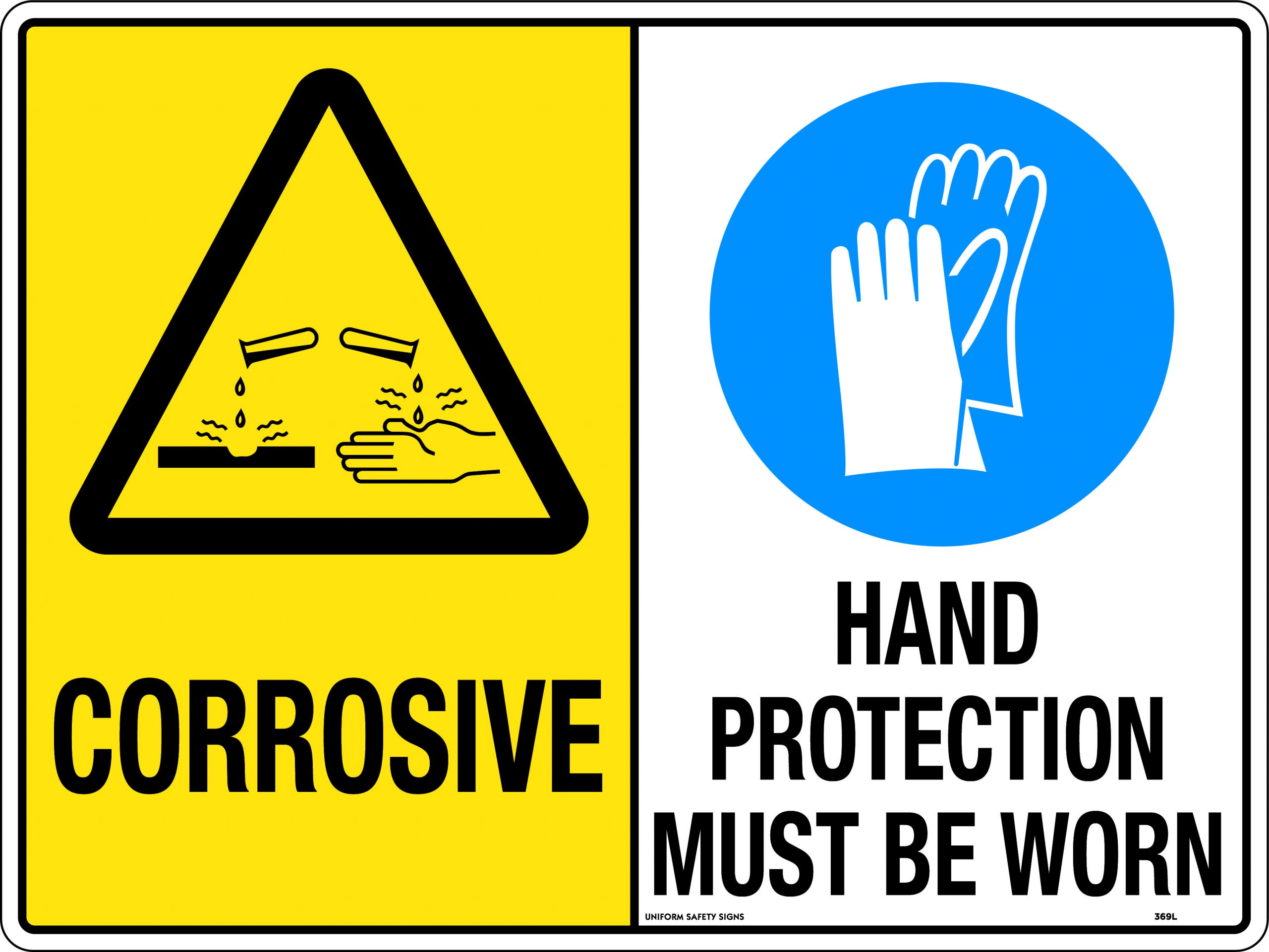 UNIFORM SAFETY 450X300MM POLY MULTI SIGN CORROSIVE/HAND PROTECTION MUS