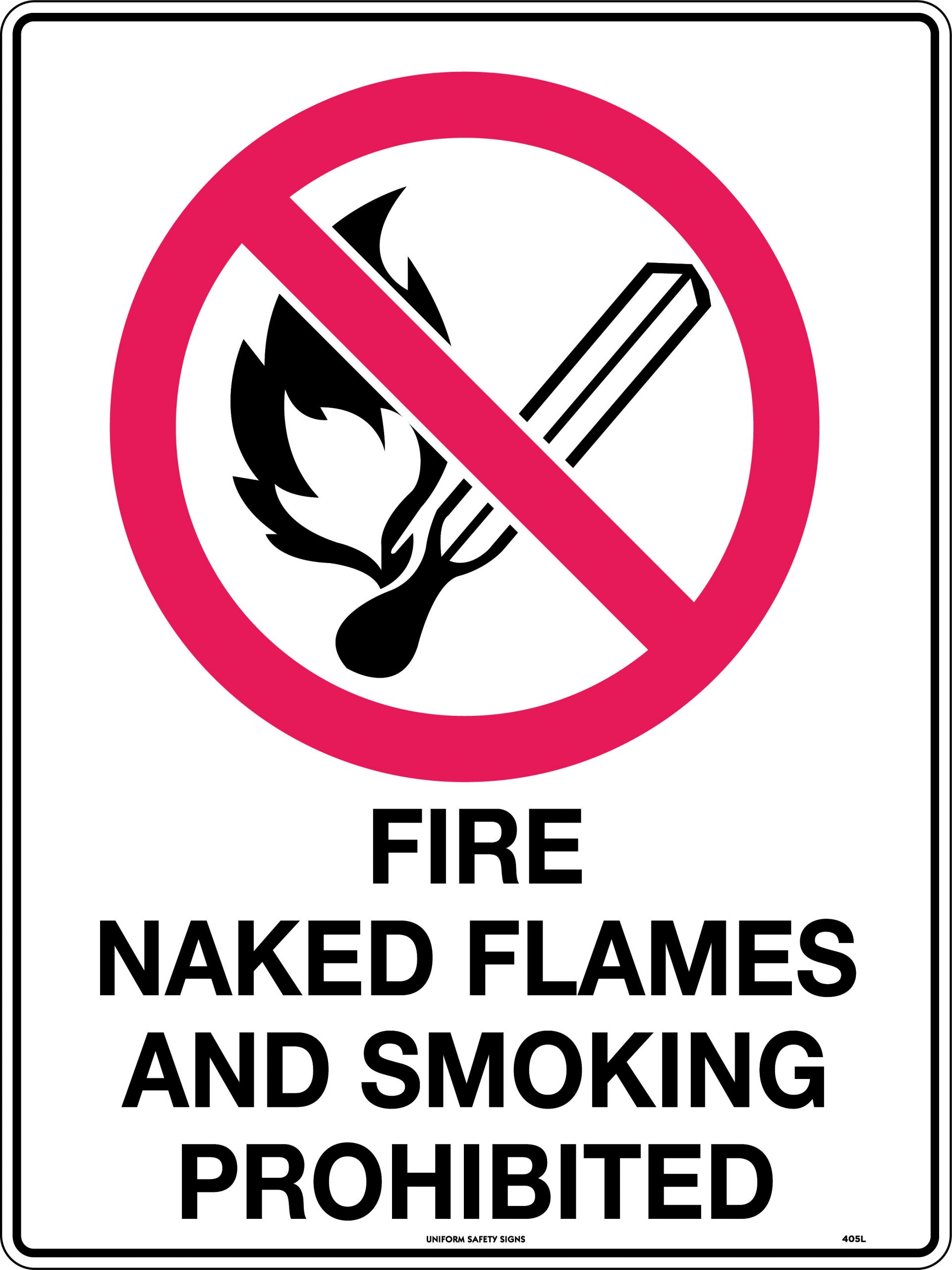 UNIFORM SAFETY 450X300MM METAL FIRE NAKED FLAME AND SMOKING PROHIBITED