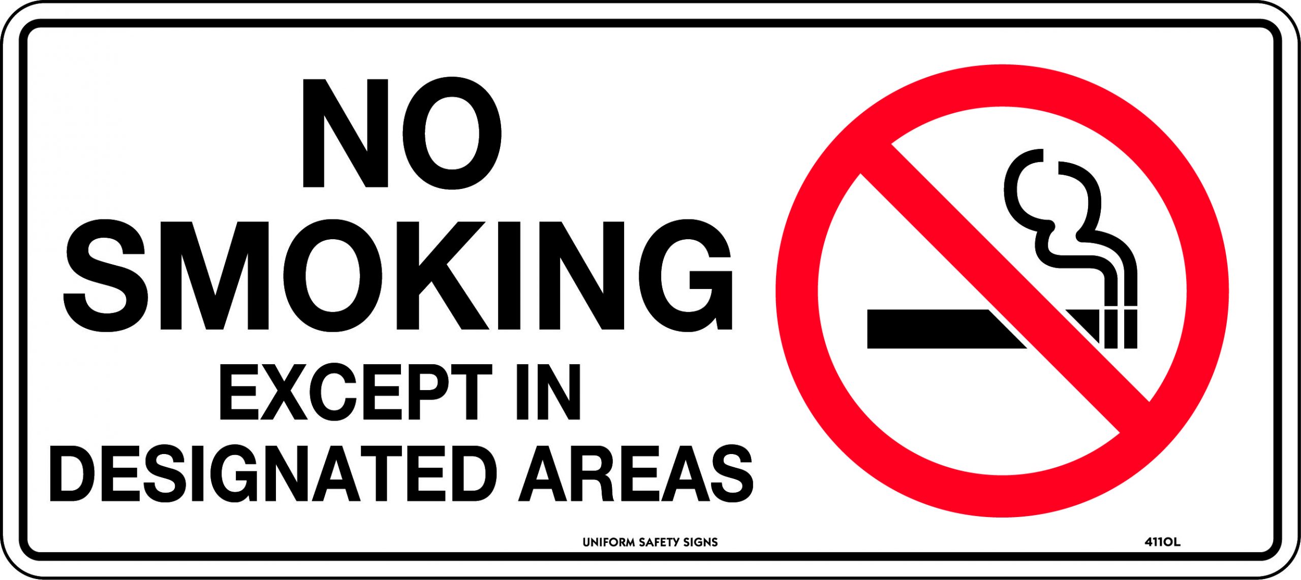 No Smoking Except In Designated Areas Uniform Safety Signs
