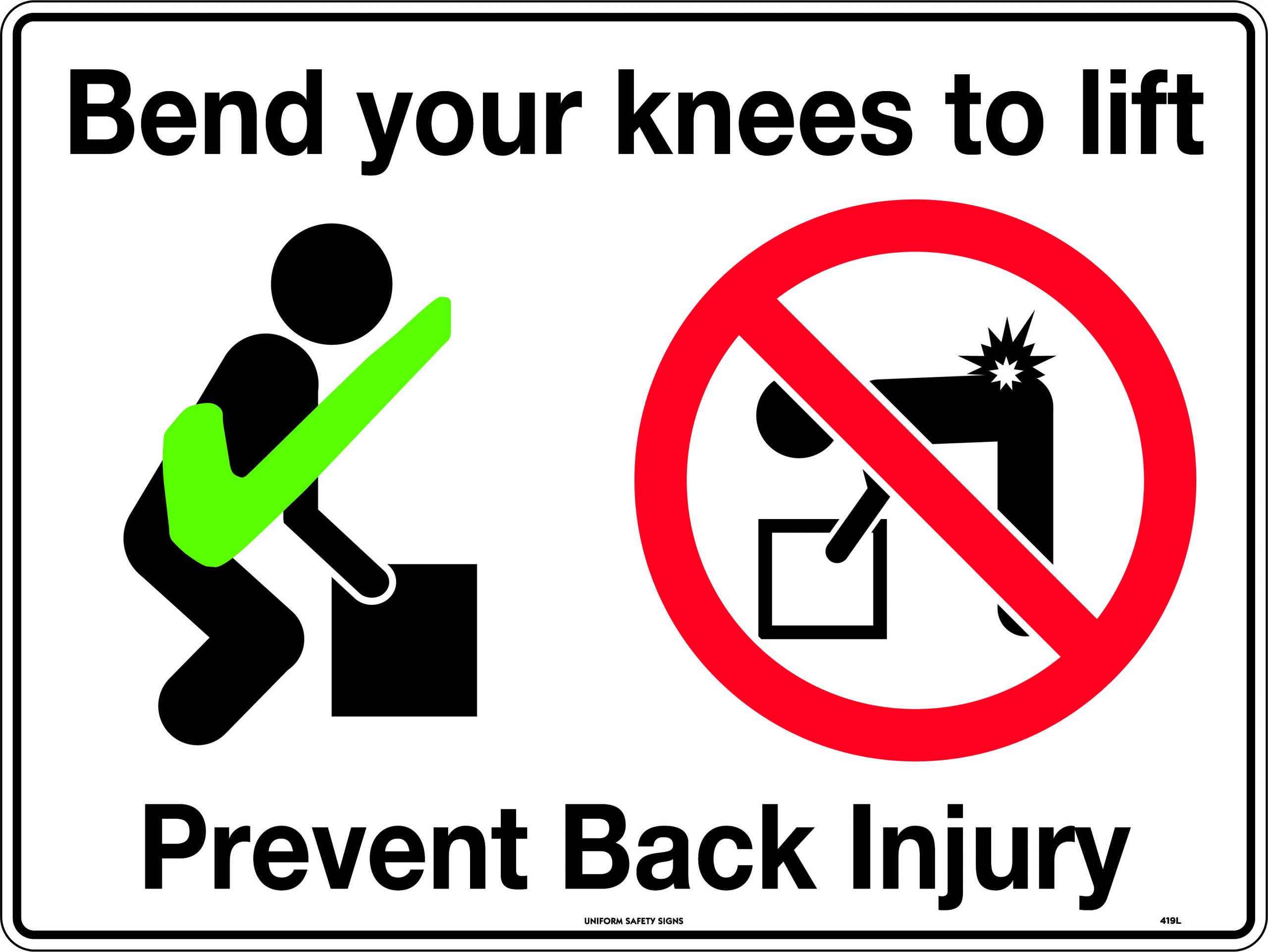 SIGN - POLY - PREVENT BACK INJURY ETC PIC ( 300 X 450MM) 