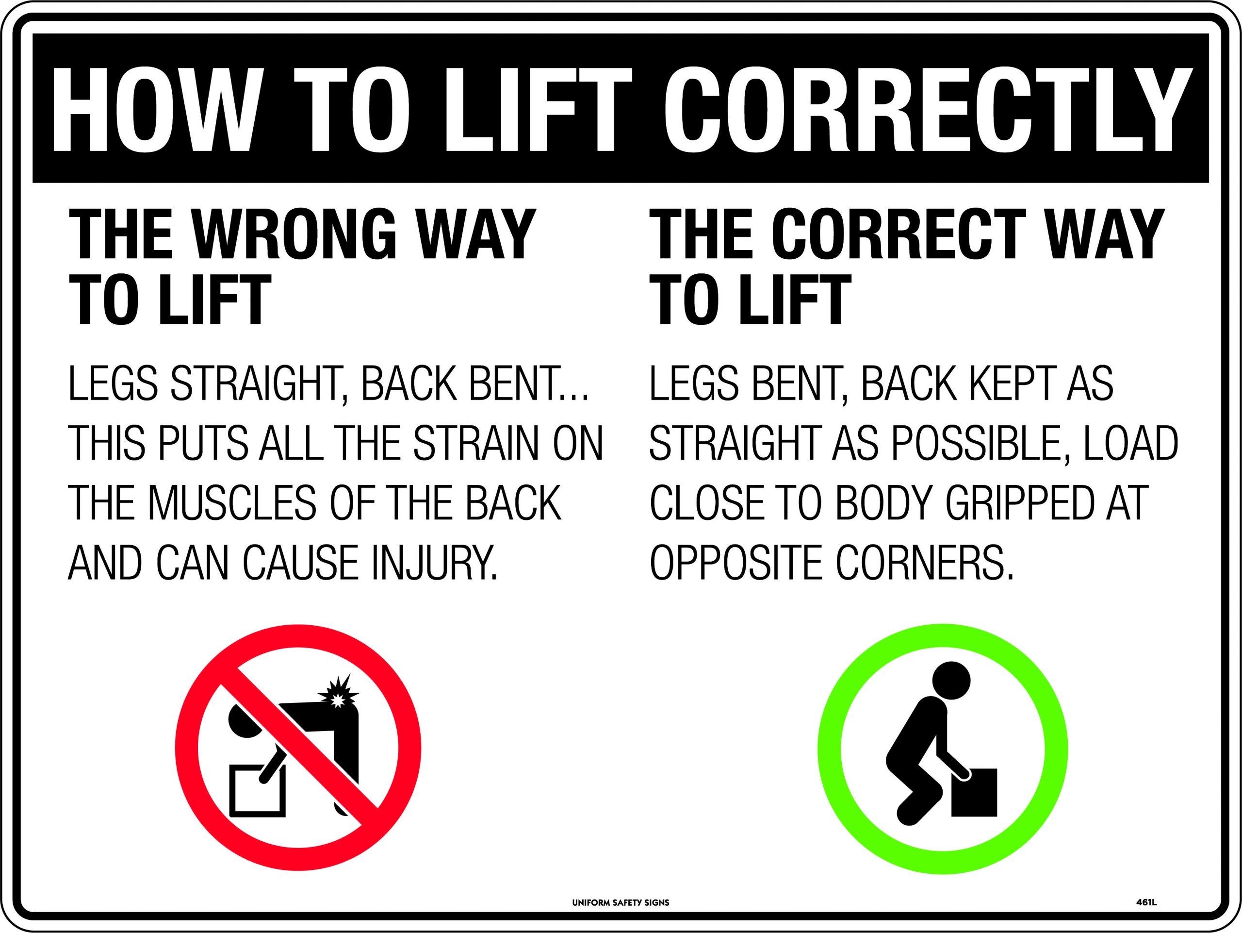 SIGN - POLY - HOW TO LIFT CORRECTLY ( 600 X 450MM) 