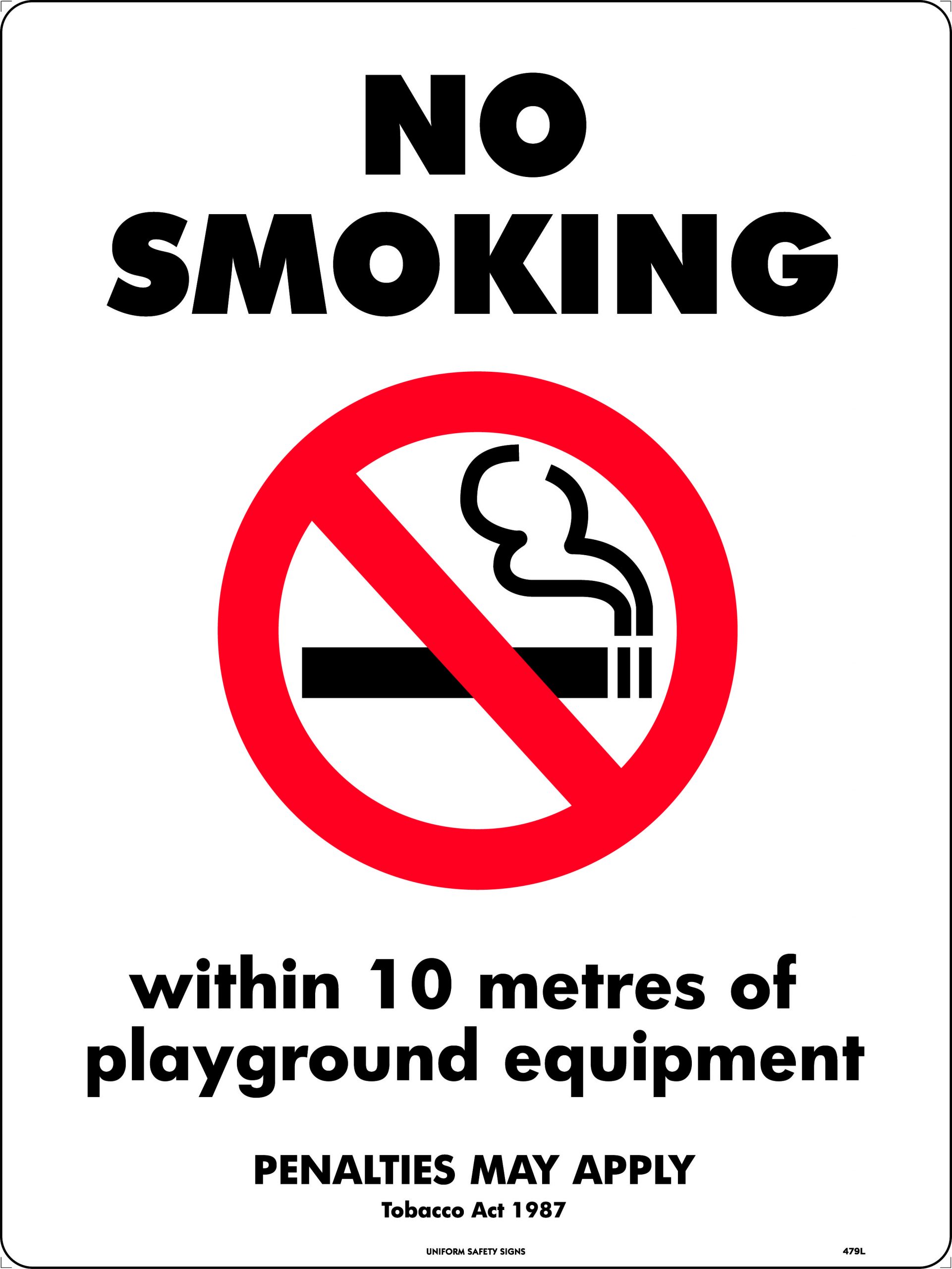 SIGN 450 X 300 METAL NO SMOKING WITHIN 10 METRES OF PLAYGROUND EQUIPMENT