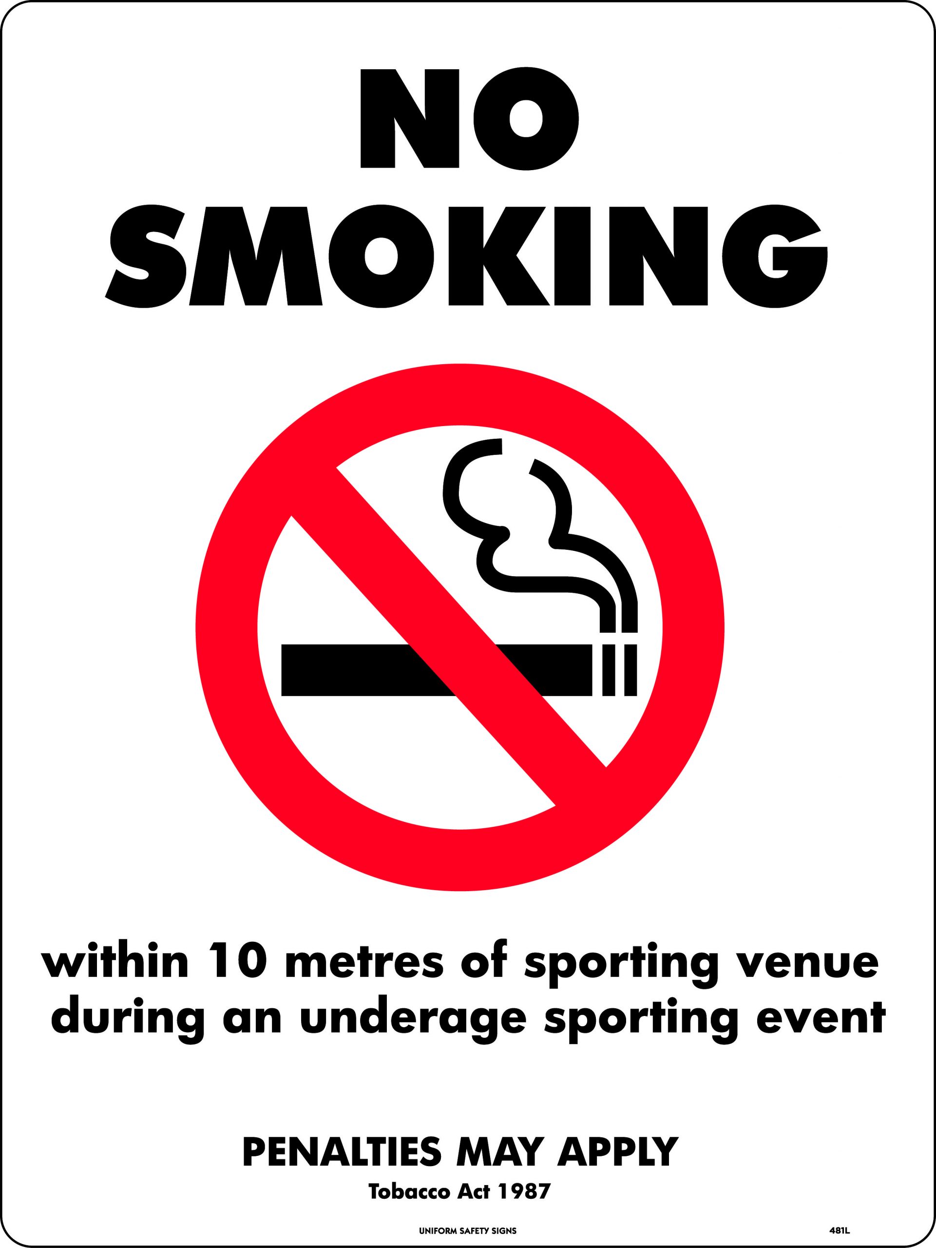 SIGN 300 X 225MM METAL NO SMOKING WITHIN 10 METRES OF SPORTING VENUE