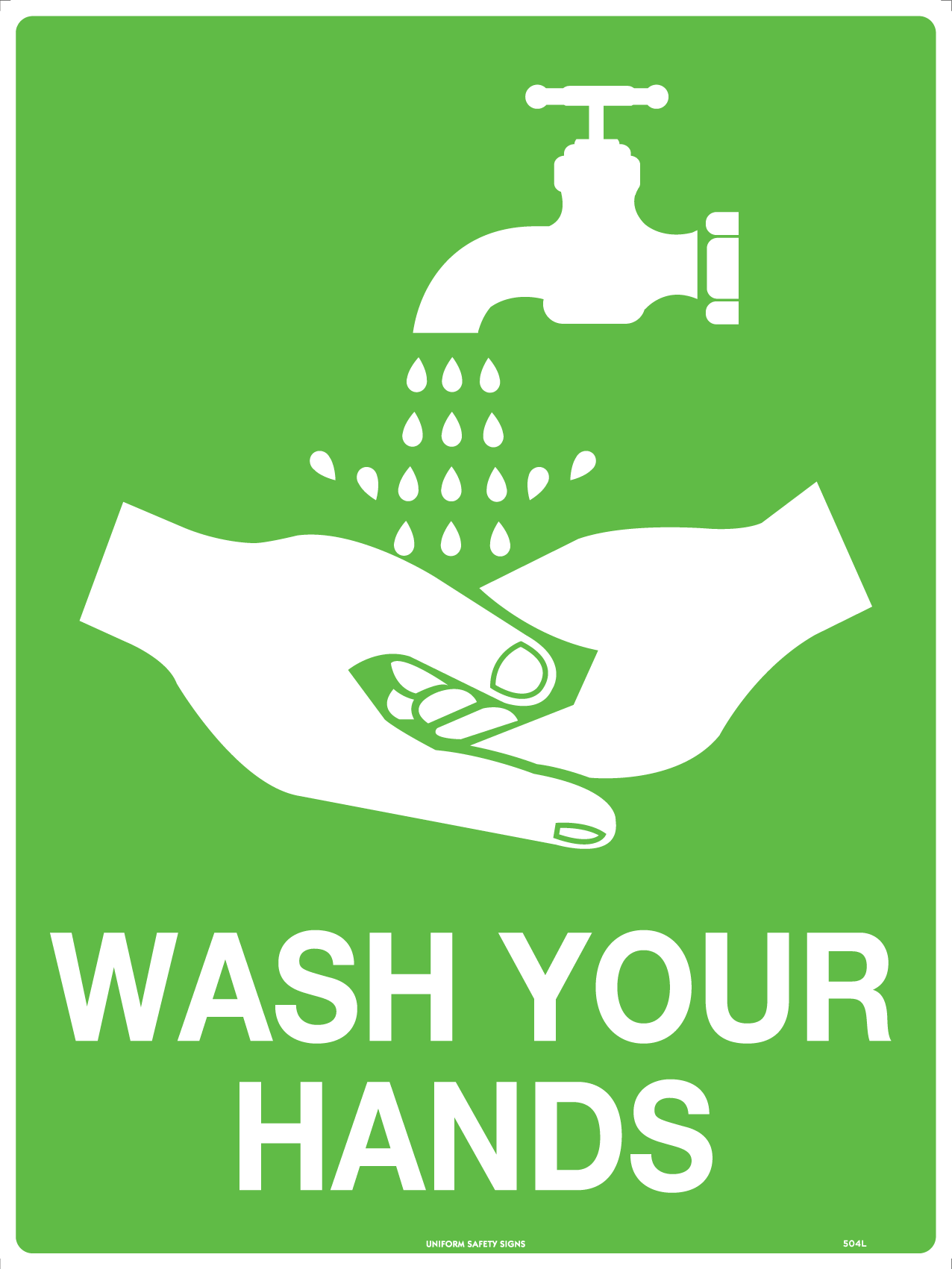 SIGN EMERGENCY WASH YOUR HANDS 300X225 POLY 73E 