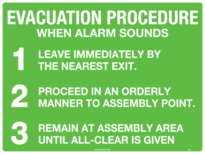 Evacuation Procedure First Aid Signs USS