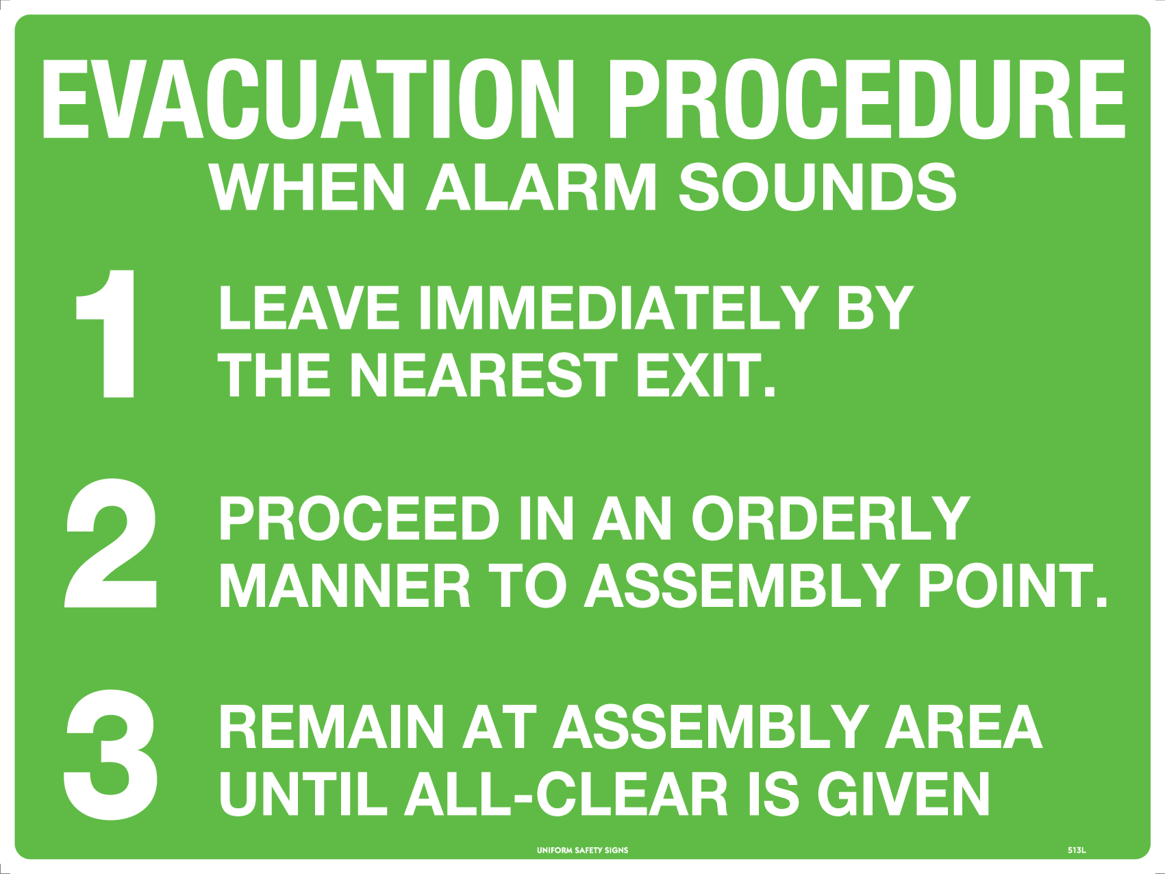 SIGN EVACUATION PROCEDURE WHEN ALARM SOUNDS ETC. 300X225 METAL 129E