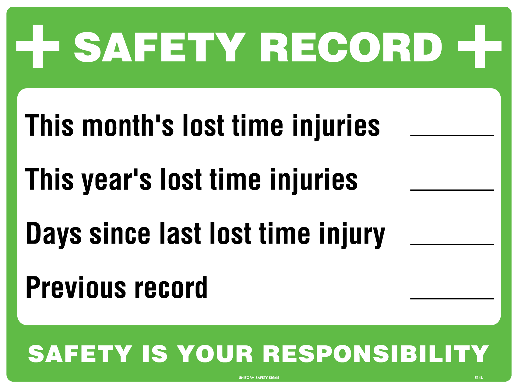 UNIFORM SAFETY 900X600MM METAL SAFETY RECORD BOARD 