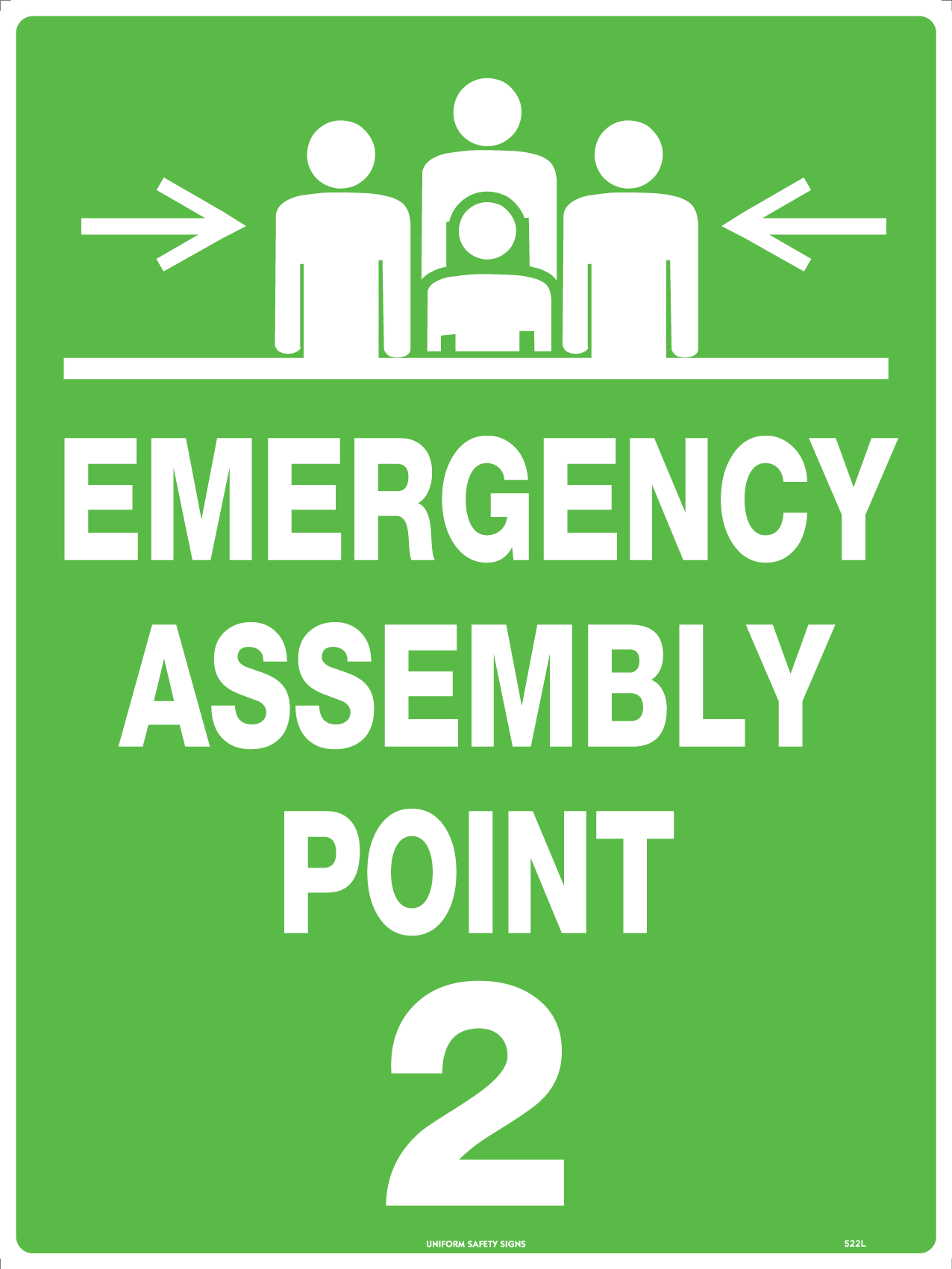 UNIFORM SAFETY 600X450MM METAL EMERGENCY ASSEMBLY POINT 2 