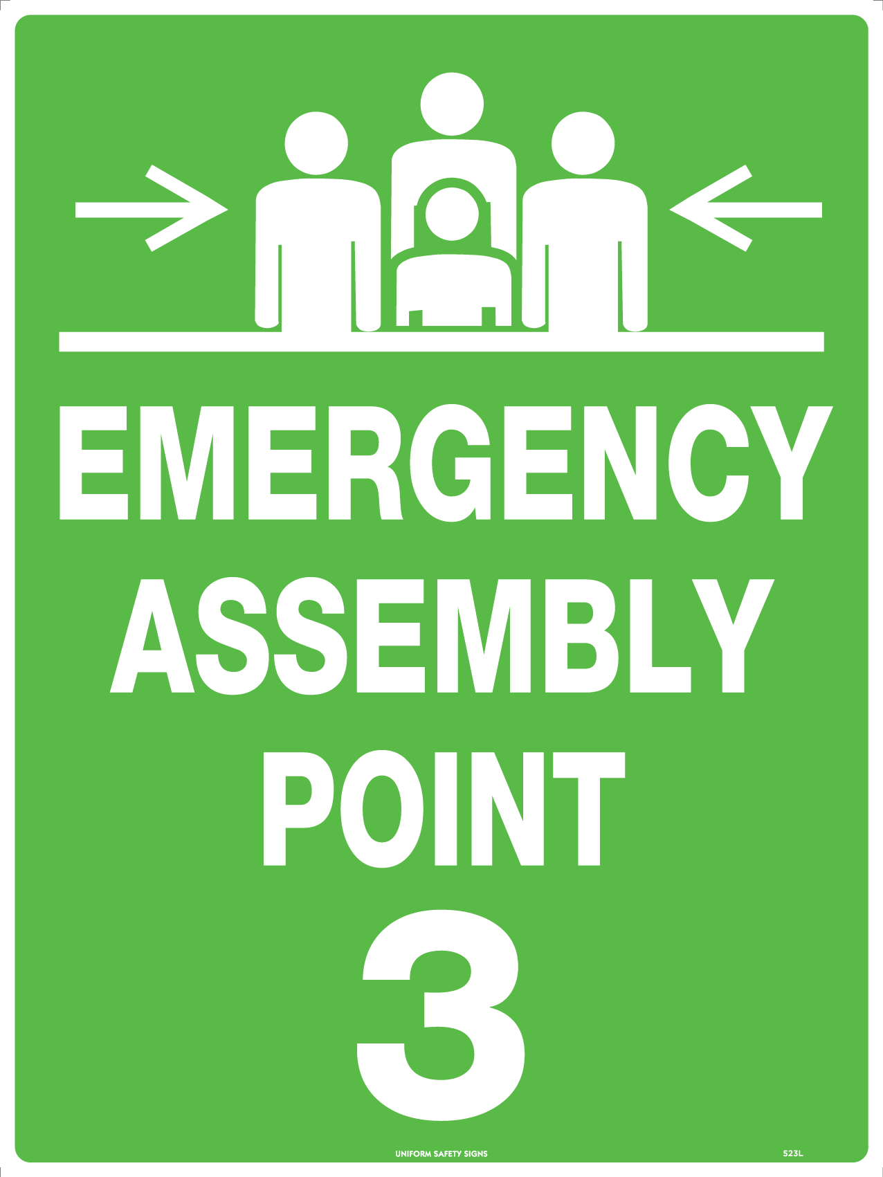 UNIFORM SAFETY 600X450MM METAL EMERGENCY ASSEMBLY POINT 3 