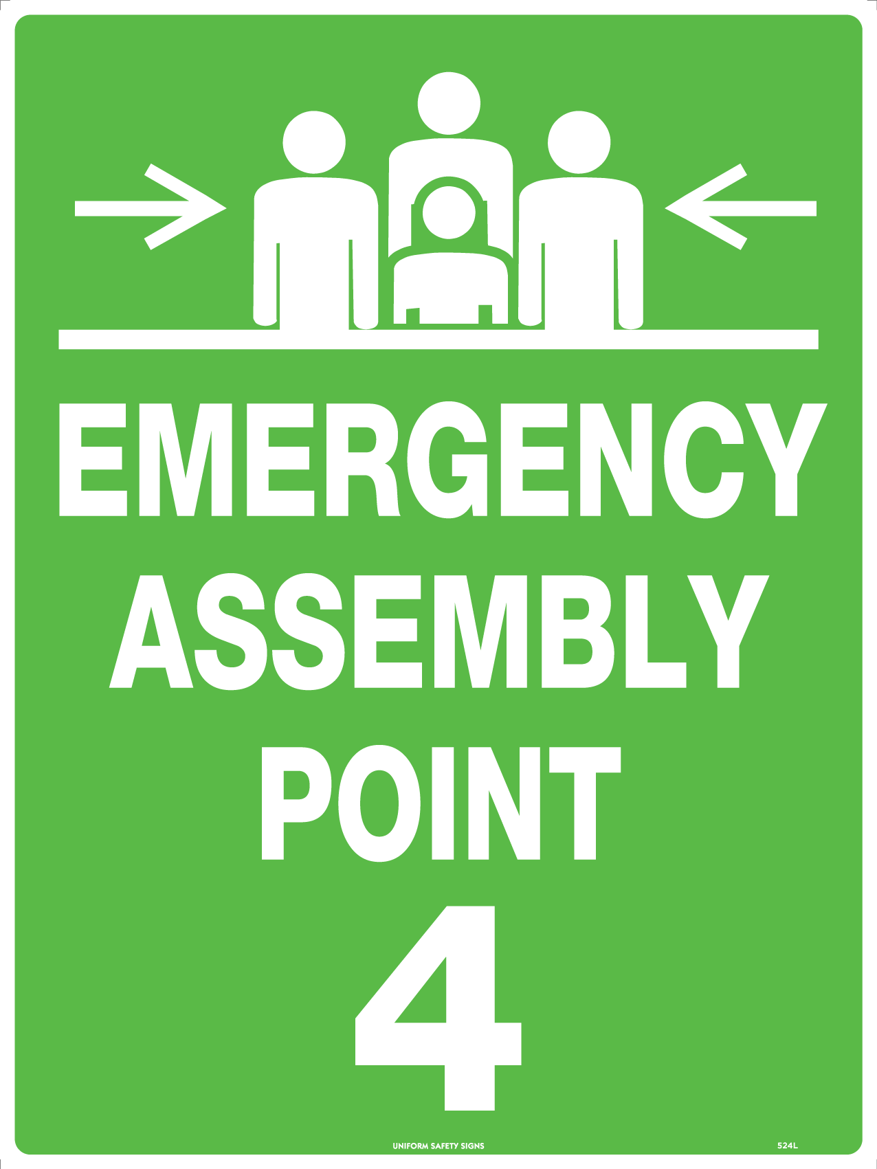 UNIFORM SAFETY 600X450MM POLY EMERGENCY ASSEMBLY POINT 4 