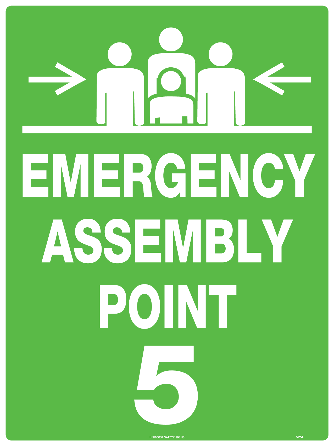 UNIFORM SAFETY 600X450MM POLY EMERGENCY ASSEMBLY POINT 5 