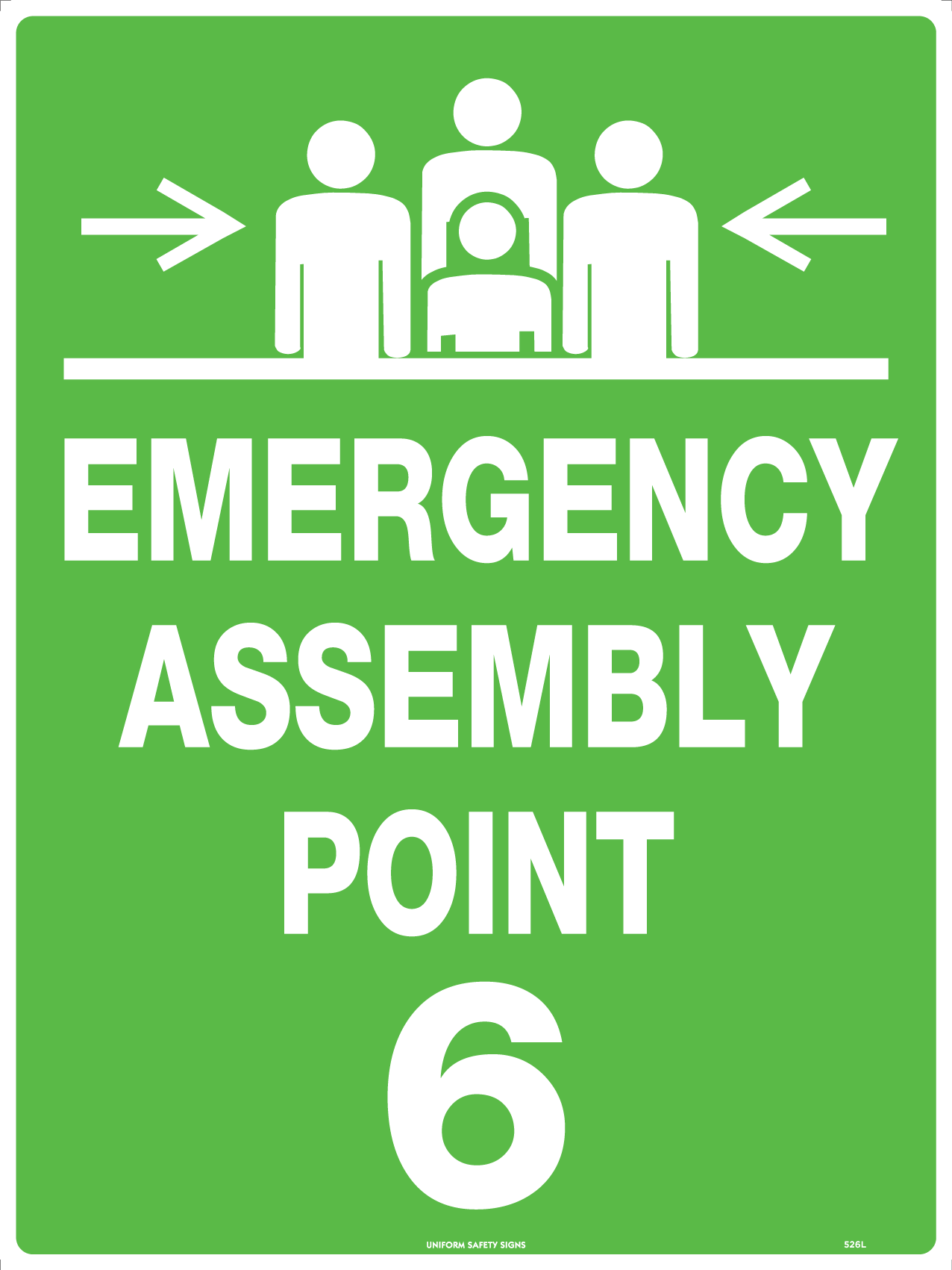 UNIFORM SAFETY 600X450MM POLY EMERGENCY ASSEMBLY POINT 6 