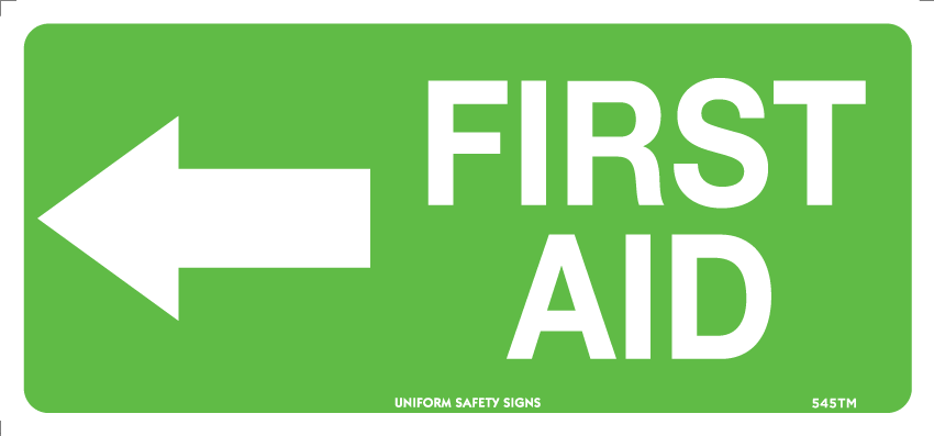 SIGN FIRST AID WITH LEFT ARROW 300 X 140 POLY 