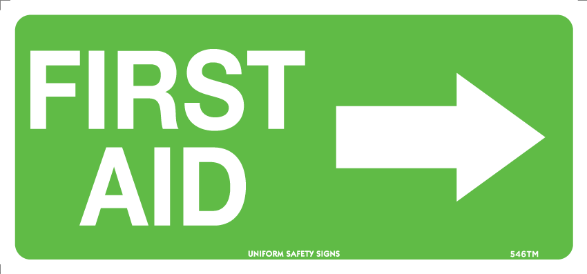 SIGN FIRST AID WITH RIGHT ARROW 300 X 140 POLY 