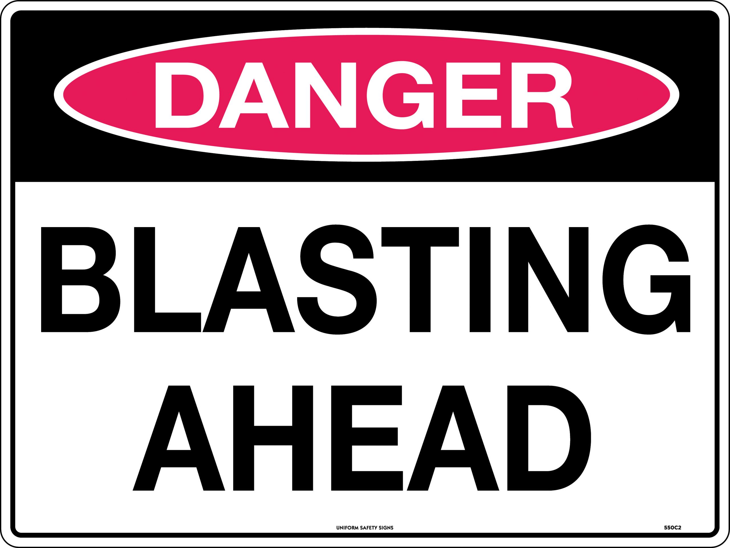 SIGN 600 X 450MM METAL DANGER BLASTING AHEAD 