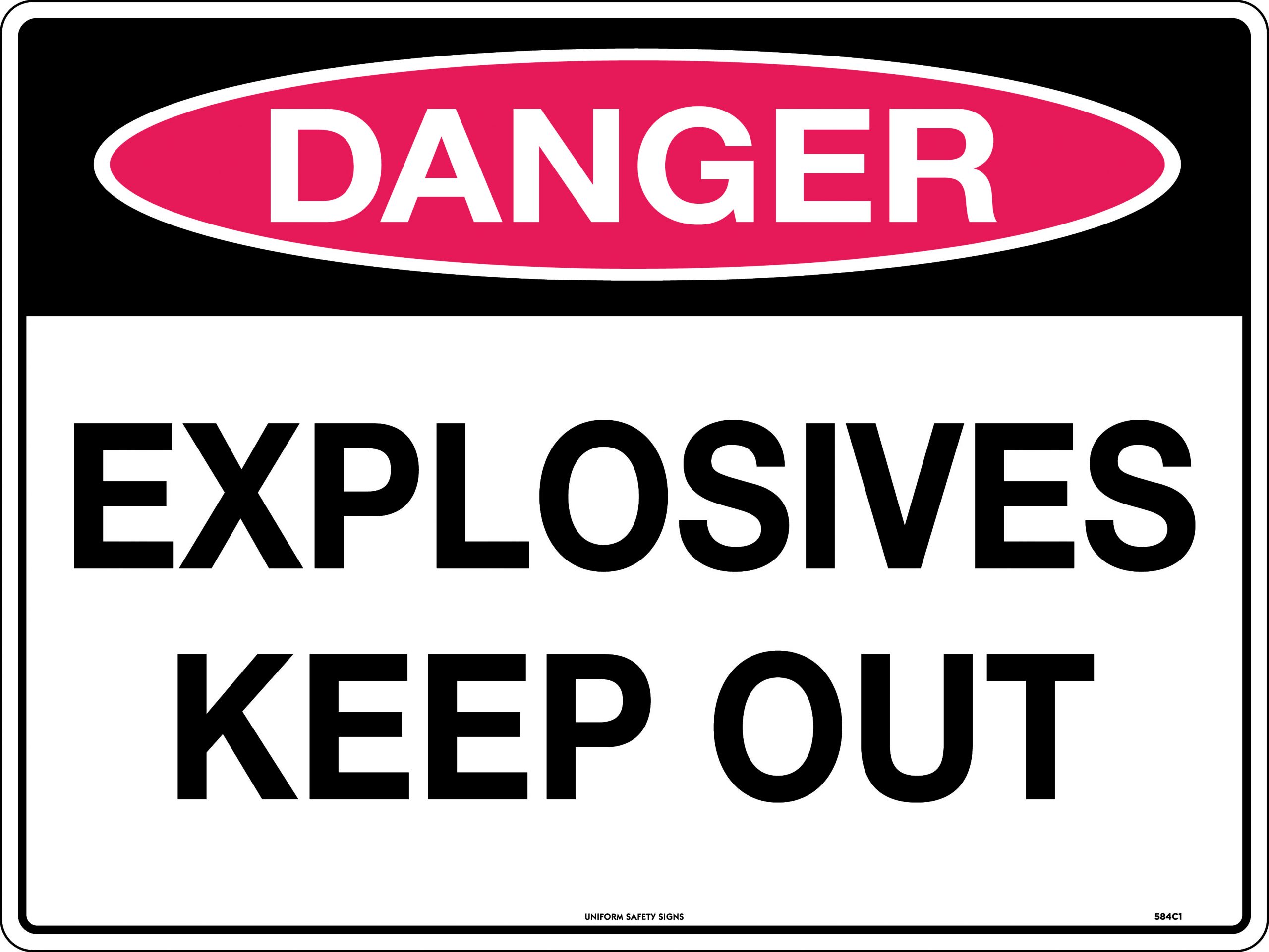 SIGN DANGER EXPLOSIVES KEEP OUT 300X225 METAL 21D 