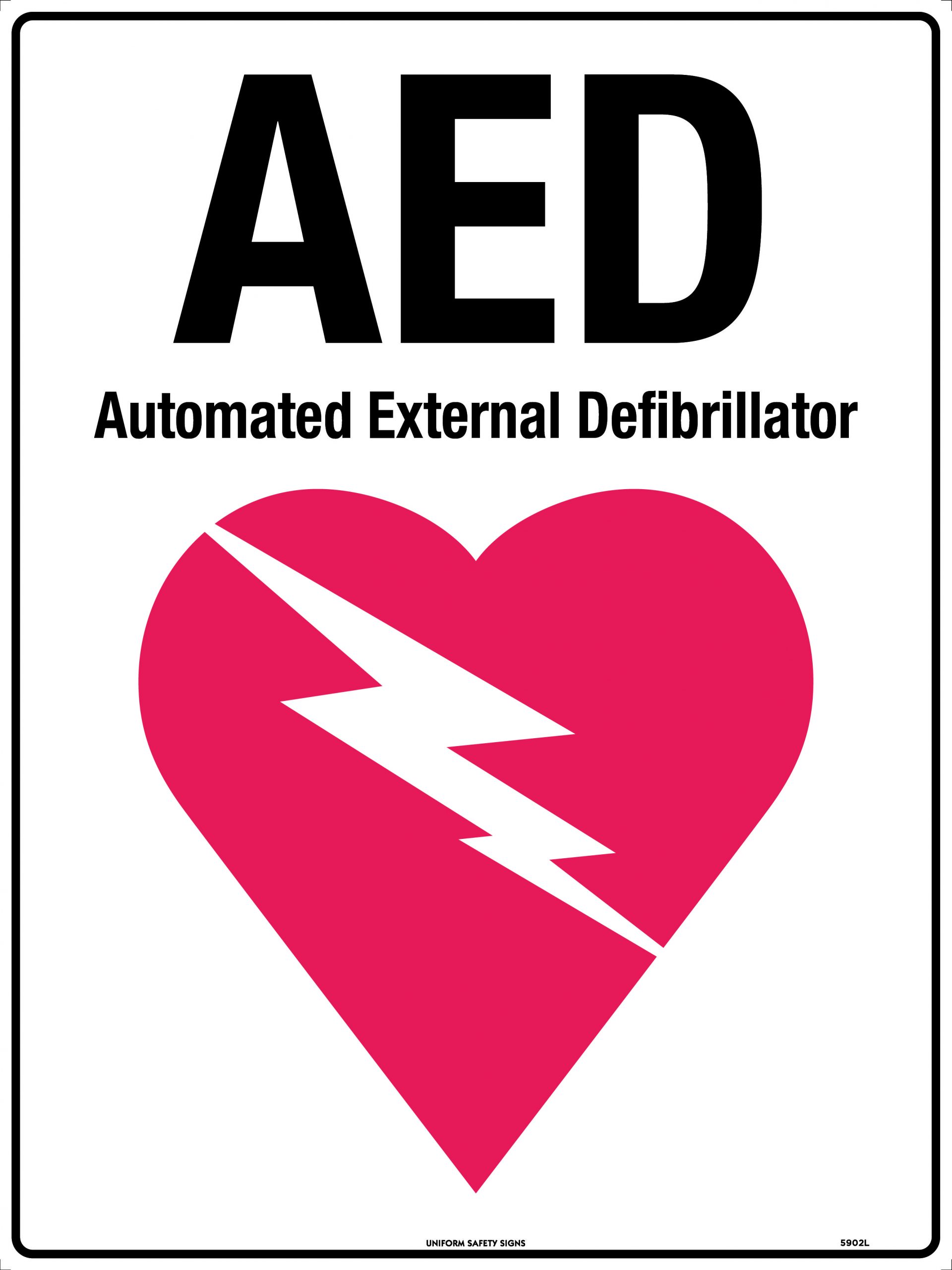 UNIFORM SAFETY 450X300MM POLY BLACK RED/WHITE AED WITH SYMBOL