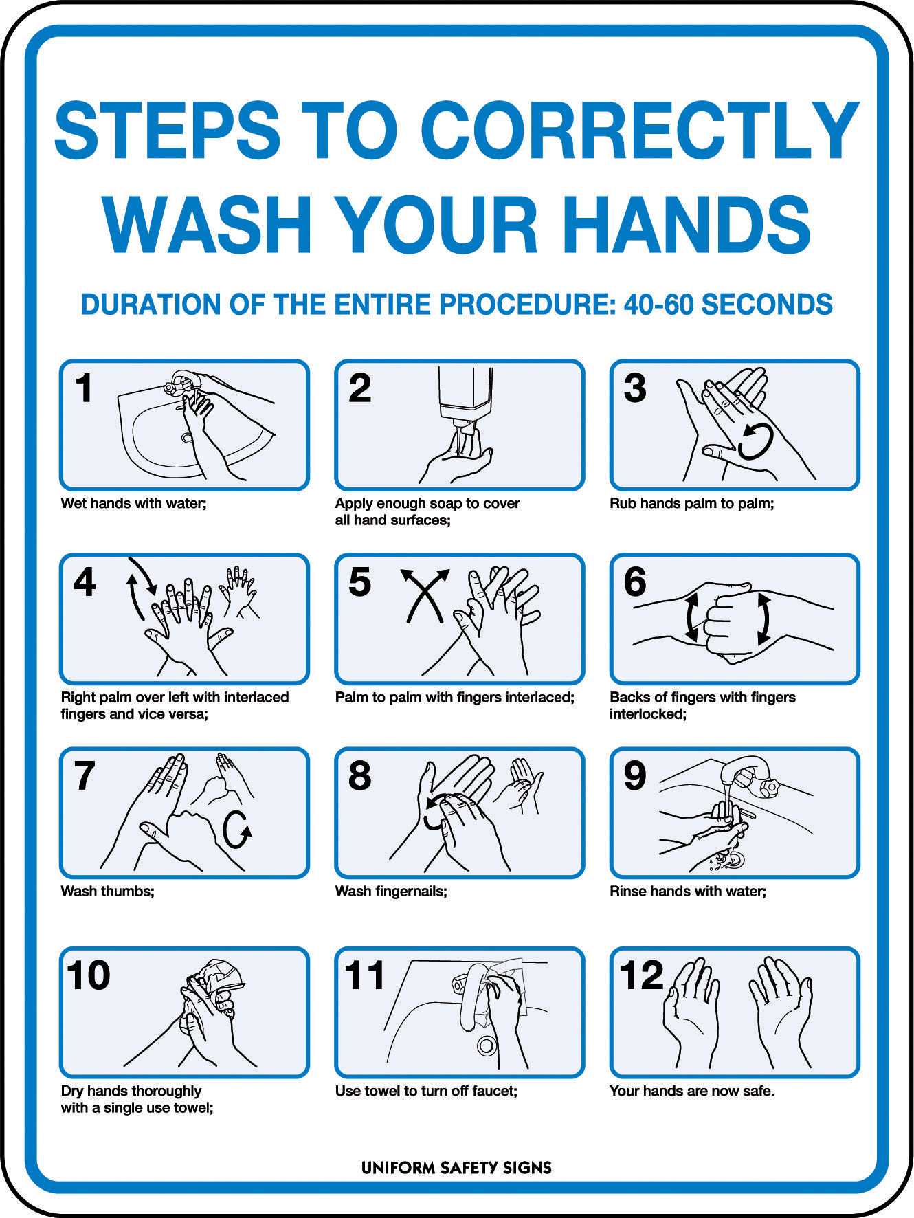 CORRECTLY WASH YOUR HANDS SIGN 300X225MM POLY 