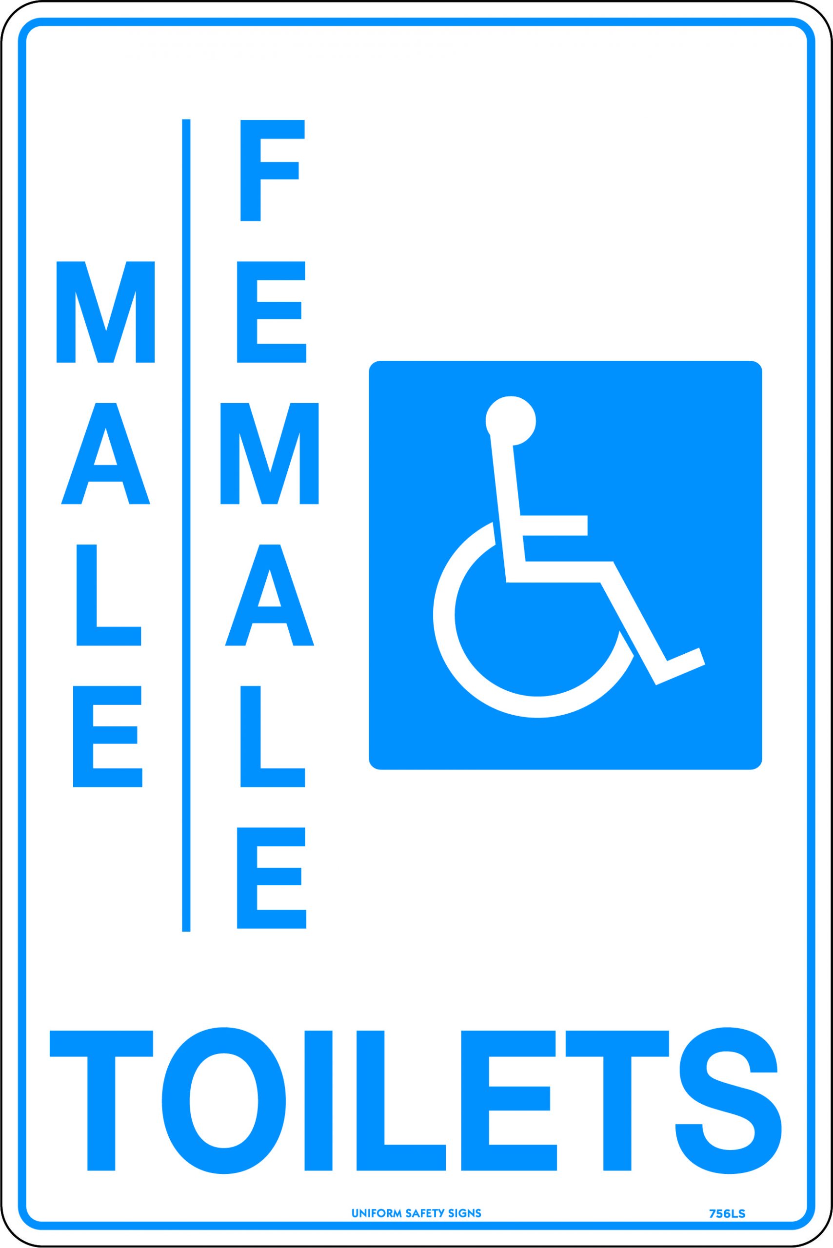 SIGN 450 X 300MM POLY MALE/FEMALE/DISABLED TOILETS 
