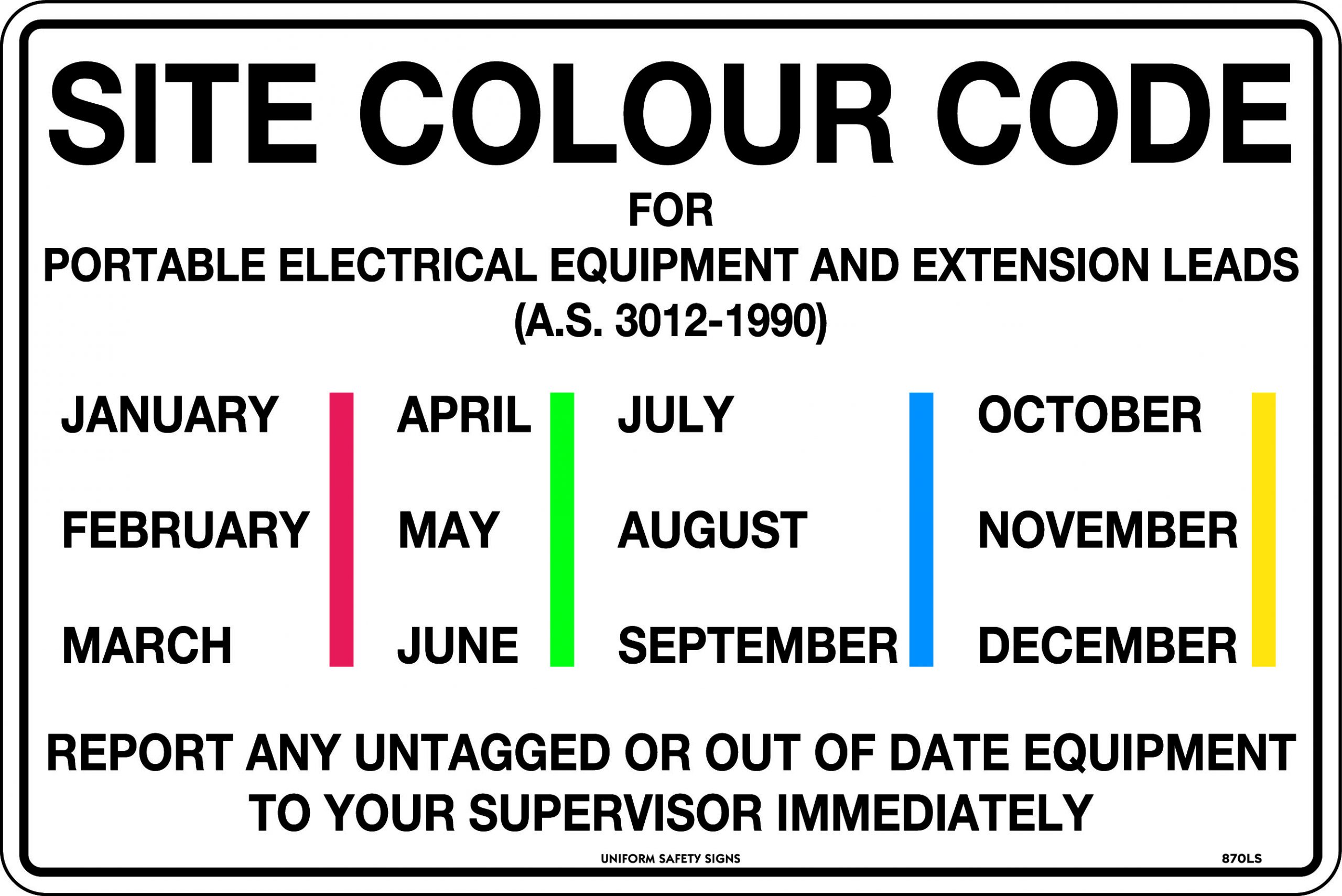 UNIFORM SAFETY 450X300MM METAL SITE COLOUR CODE FOR PORTABLE ELECTRICA