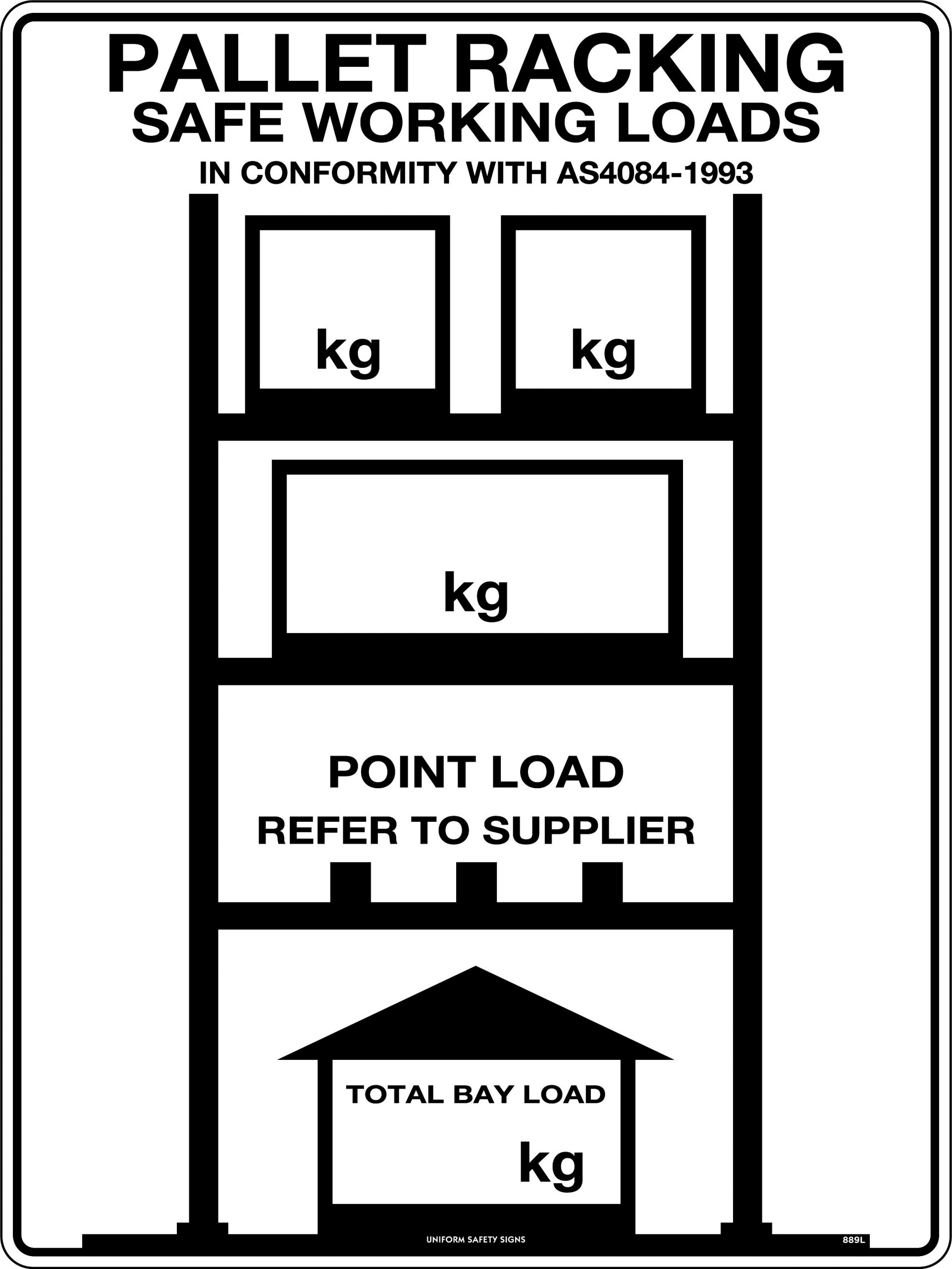 UNIFORM SAFETY 600X450MM POLY PALLET RACKING SIGNAGE 