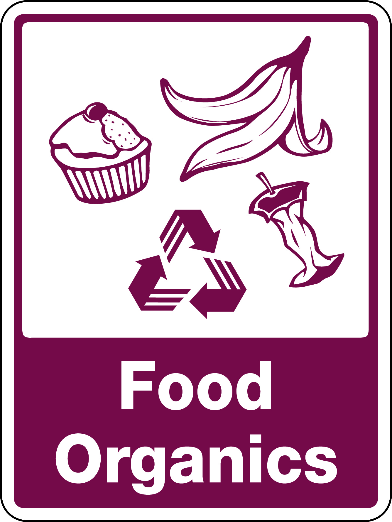 SIGN 300 X 225MM SELF ADHESIVE FOOD ORGANICS [WITH RECYCLING PICTO]