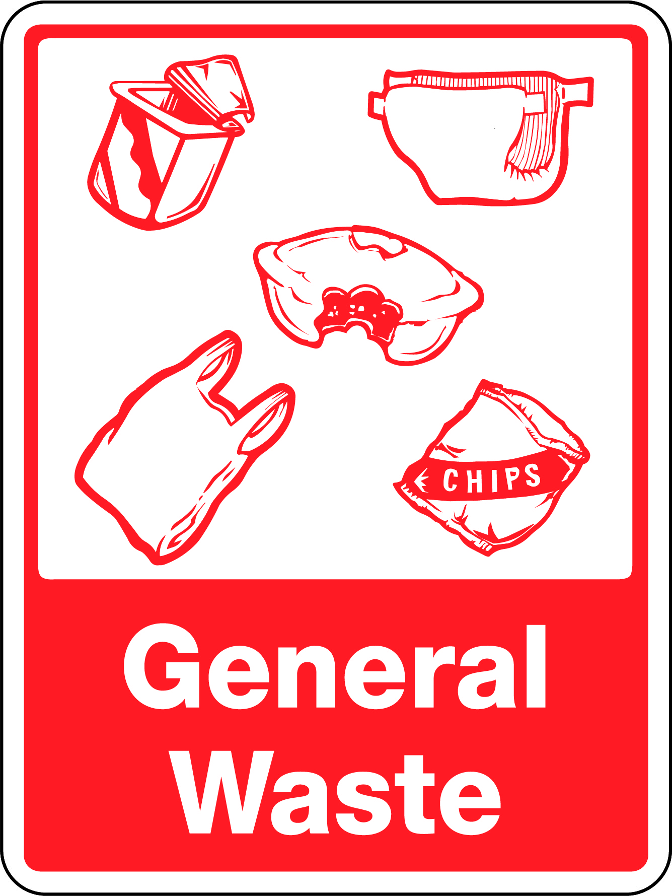 SIGN 300 X 225MM POLY GENERAL WASTE [WITH RECYCLING PICTO] 