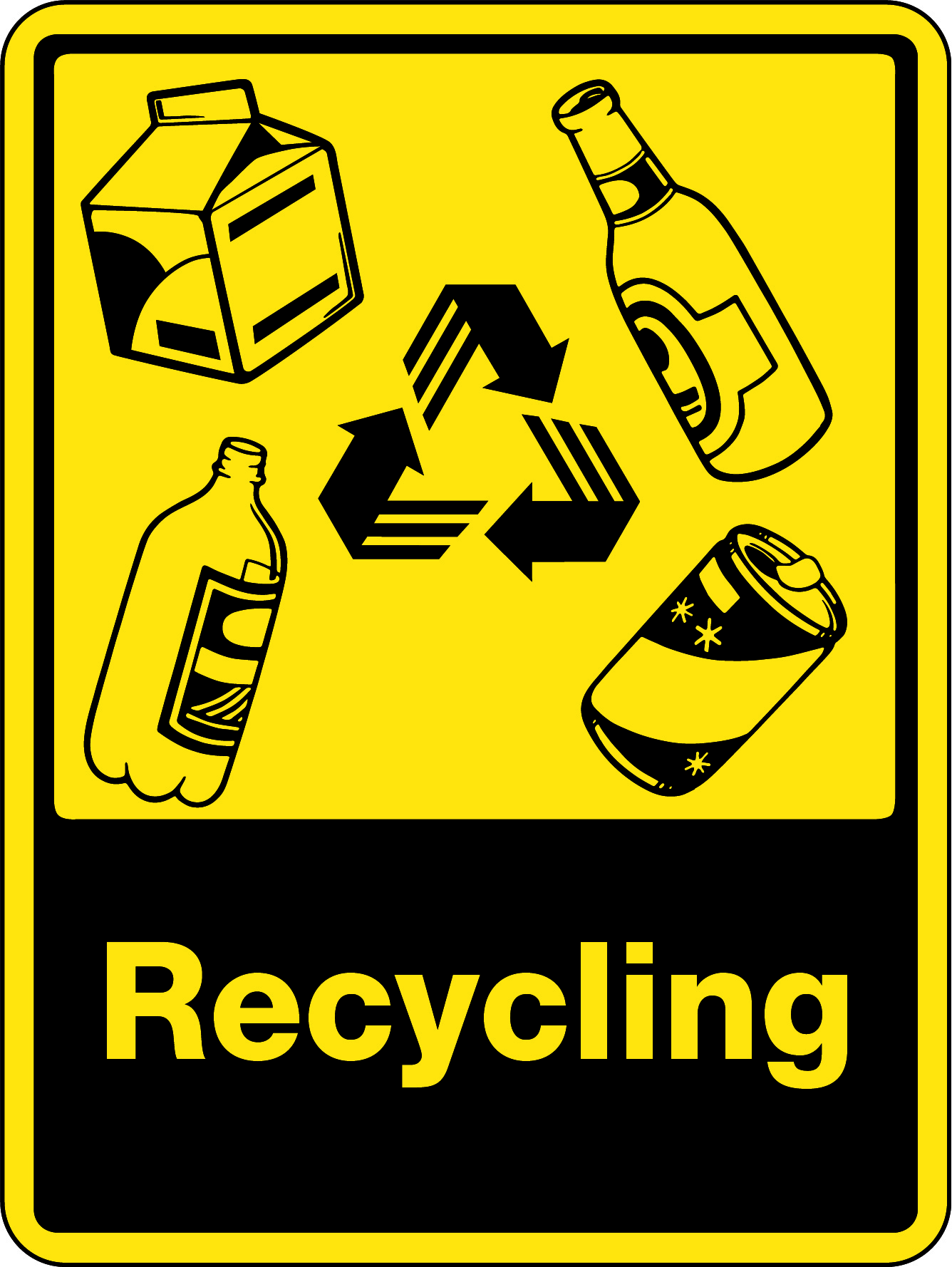SIGN 300 X 225MM POLY RECYCLING [WITH BOTTLES & CANS RECYCLING PICTO]