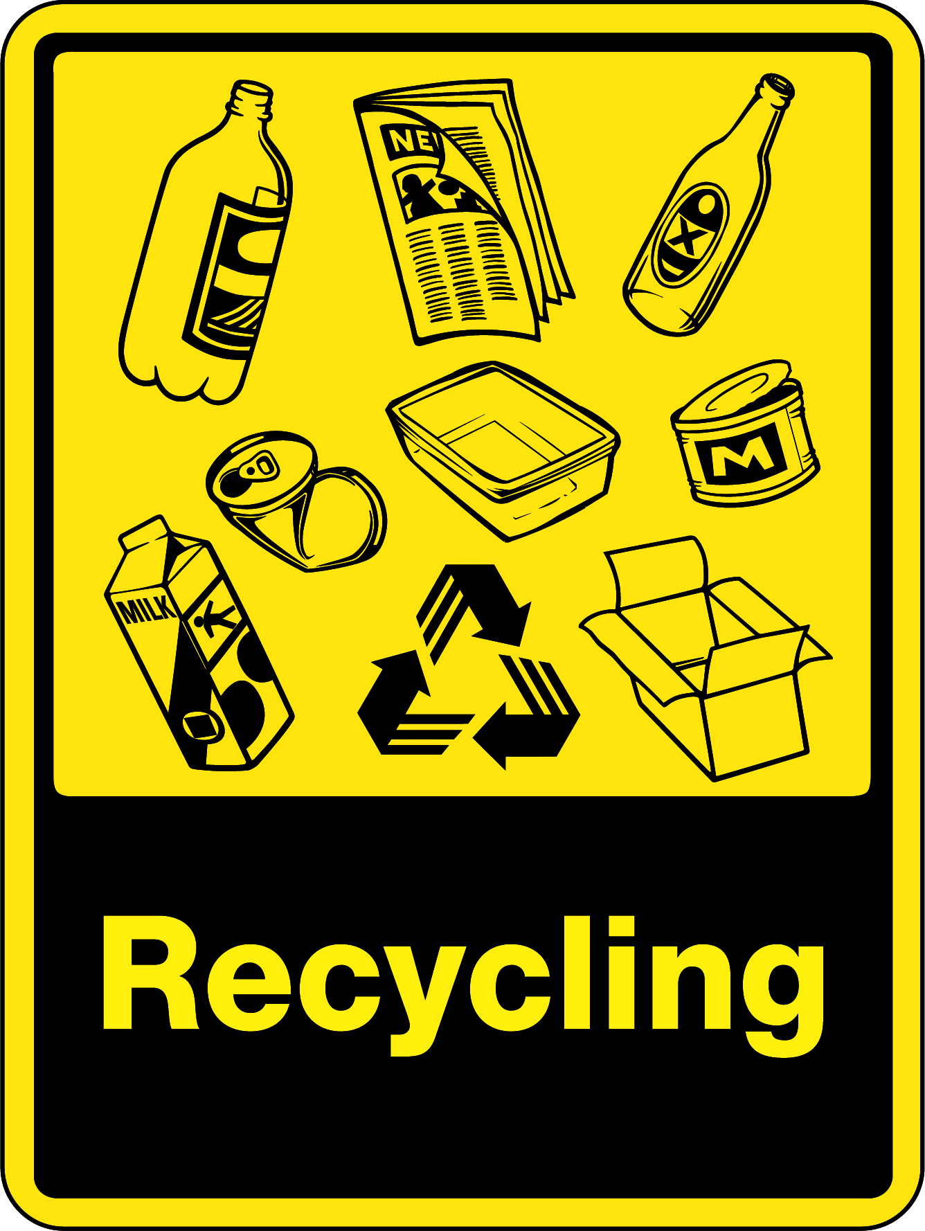 SIGN 300 X 225 SA RECYCLING WITH BOTTLESCANS & CARDBOARD RECYCLING PICTO