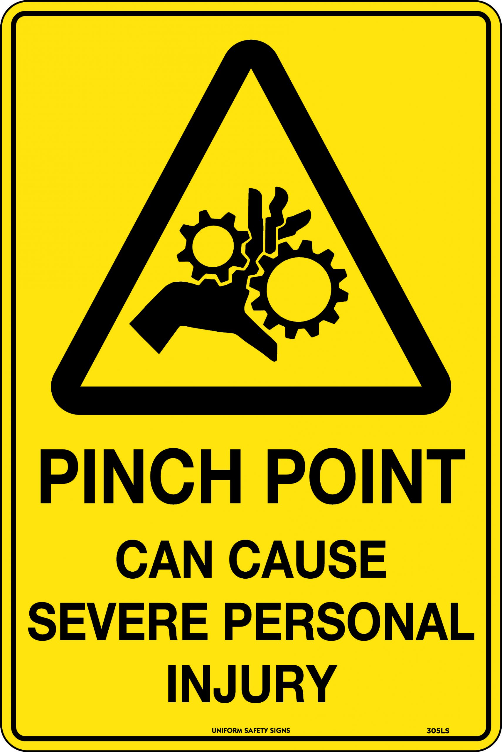SIGN WARNING CAUTION PINCH POINT CAN CAUSE SEVERE PERS.. 300X225 METAL 119