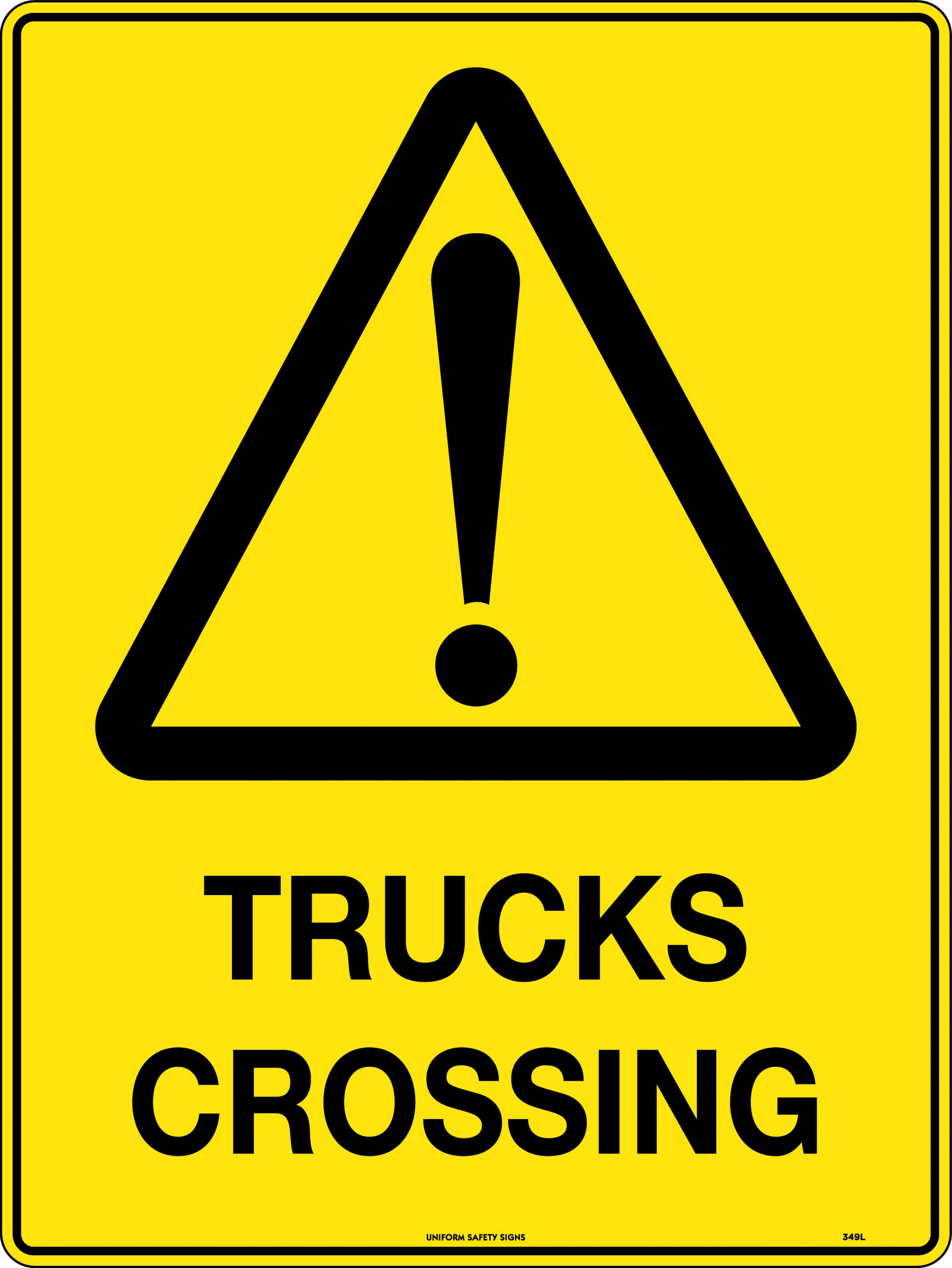 SIGN WARNING TRUCKS CROSSING 600X450 METAL 640W 