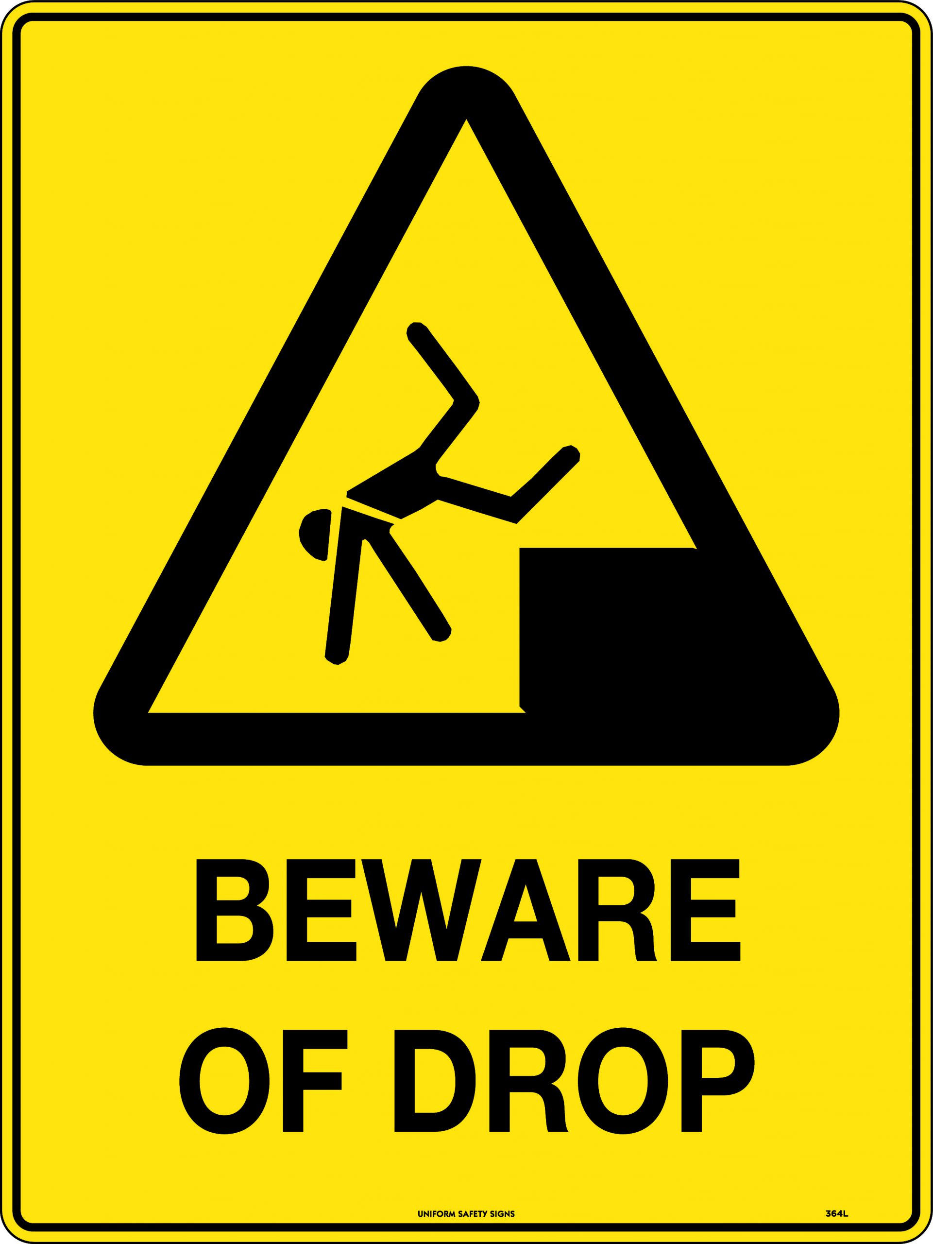 UNIFORM SAFETY 450X300MM METAL BEWARE OF DROP 