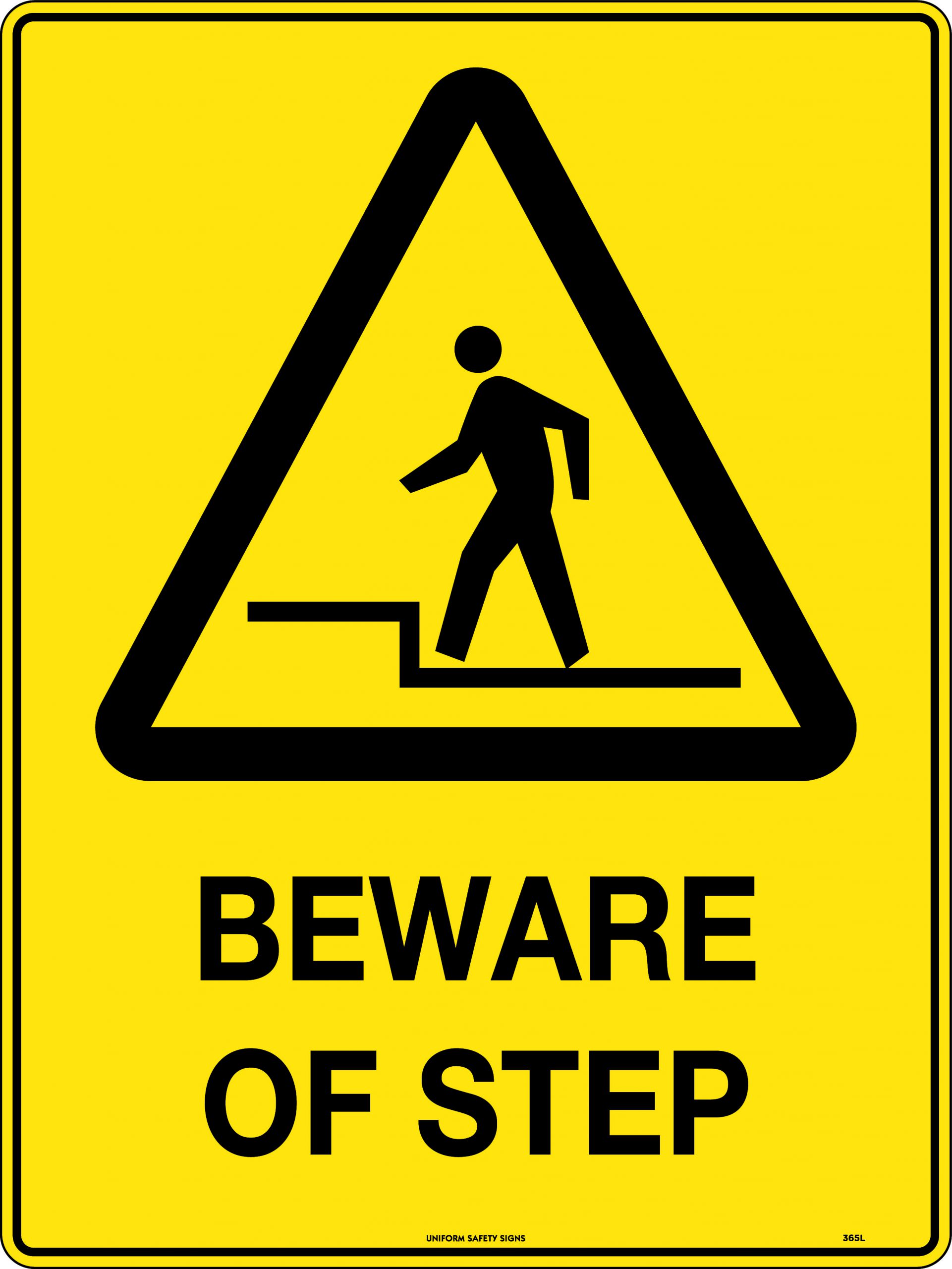 UNIFORM SAFETY 450X300MM METAL BEWARE OF STEP 