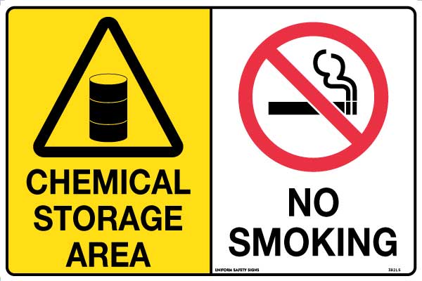 UNIFORM SAFETY 450X300MM POLY MULTI SIGN CHEMICAL STORAGE AREA/NO SMOK