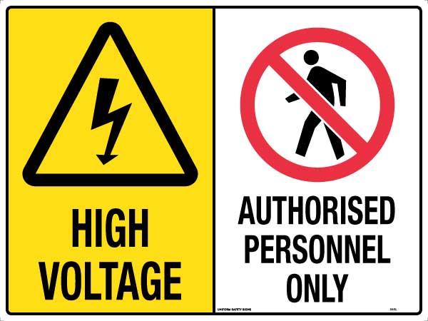 UNIFORM SAFETY 450X300MM METAL MULTI SIGN HIGH VOLTAGE/AUTHORISED PERS