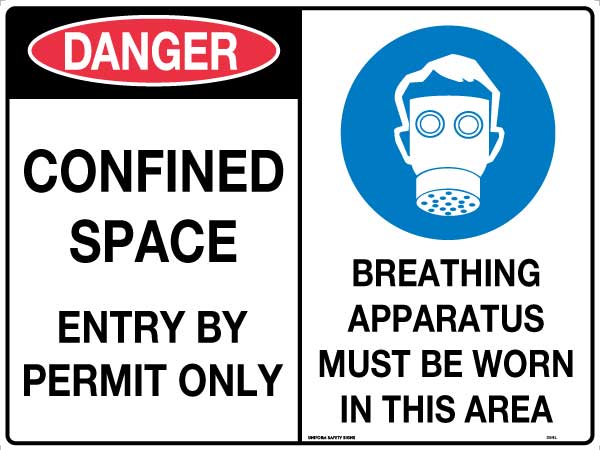 UNIFORM SAFETY 450X300MM METAL MULTI SIGN DANGER CONFINED SPACE