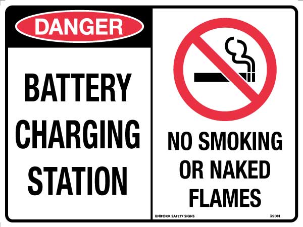 SIGN 450 X 300 METAL DANGER BATT CHARGE STATION/ NO SMOKING OR NAKED FLAMES