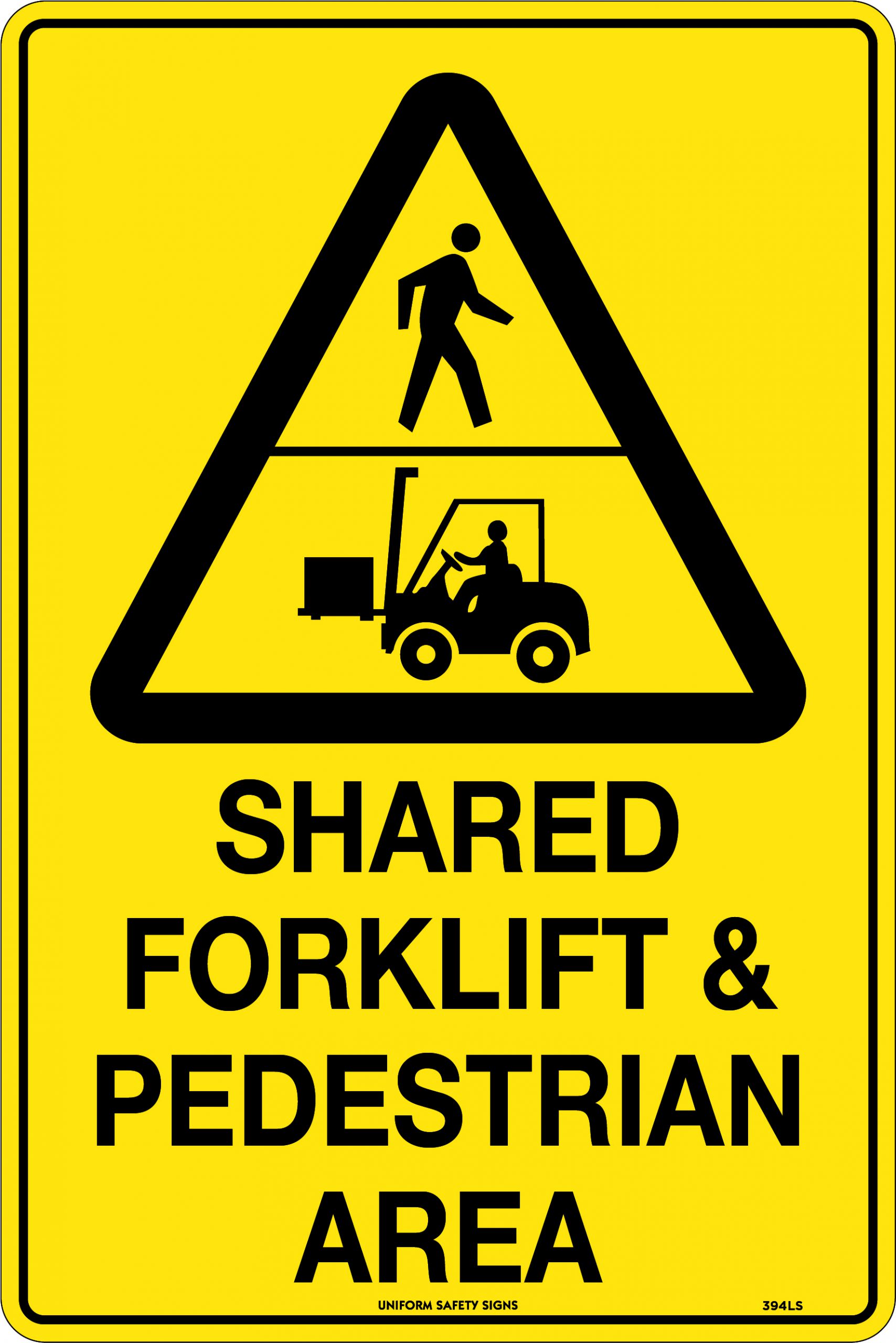 SIGN 450 X 300 METAL SHARED FORKLIFT & PEDESTRIAN AREA 