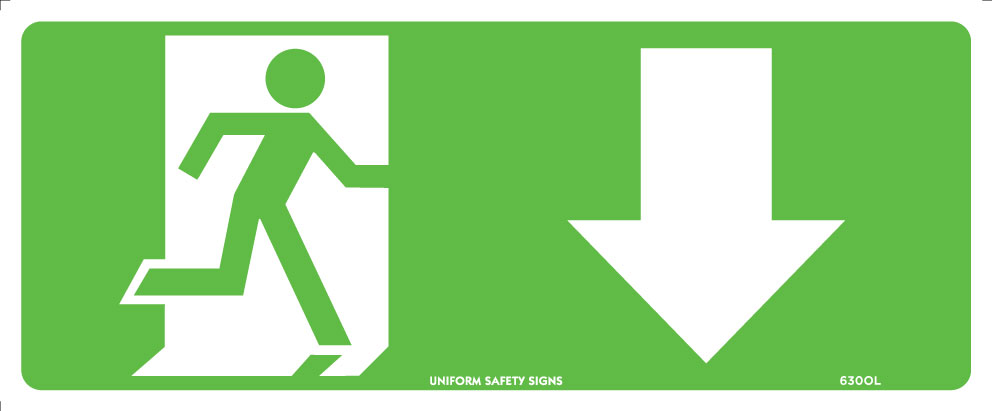 UNIFORM SAFETY 350X145MM LUMINOUS POLY RUNNING MAN WITH ARROW DOWN