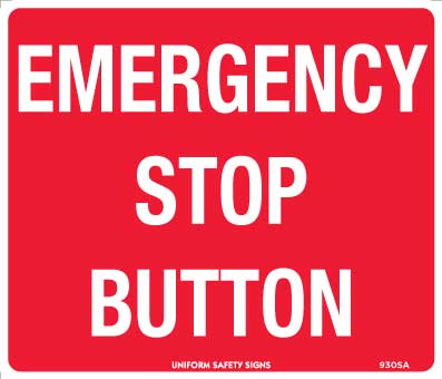 UNIFORM SAFETY 90X55MM SELF ADH 10/SHEET EMERGENCY STOP BUTTON