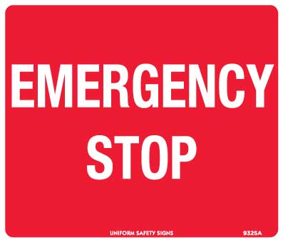 UNIFORM SAFETY 240X180MM SELF ADH EMERGENCY STOP 