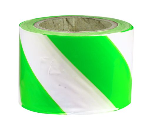 UNIFORM SAFETY 75MM X 100MTR BARRIER TAPE GREEN AND WHITE 